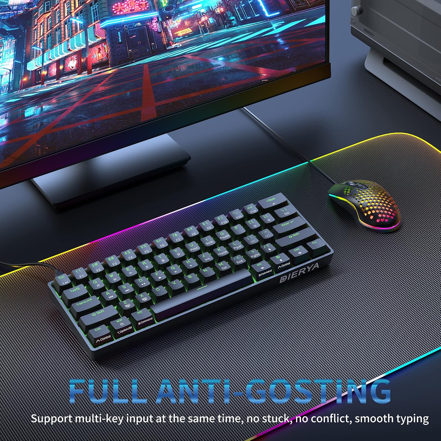 DIERYA DK61SE 60% Mechanical Gaming Keyboard, 61 Keys Anti-Ghosting, LED Backlight, Detachable USB-C, Ultra-Compact Mini Wired Keyboard with Blue Clicky Switch for Windows Laptop PC Gamer Typist