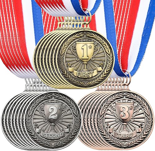 RoundFunny 30 medallas de premio, medallas de oro, estilo olímpico, premios de oro para competiciones deportivas, fiestas, 2 pulgadas (clásico)