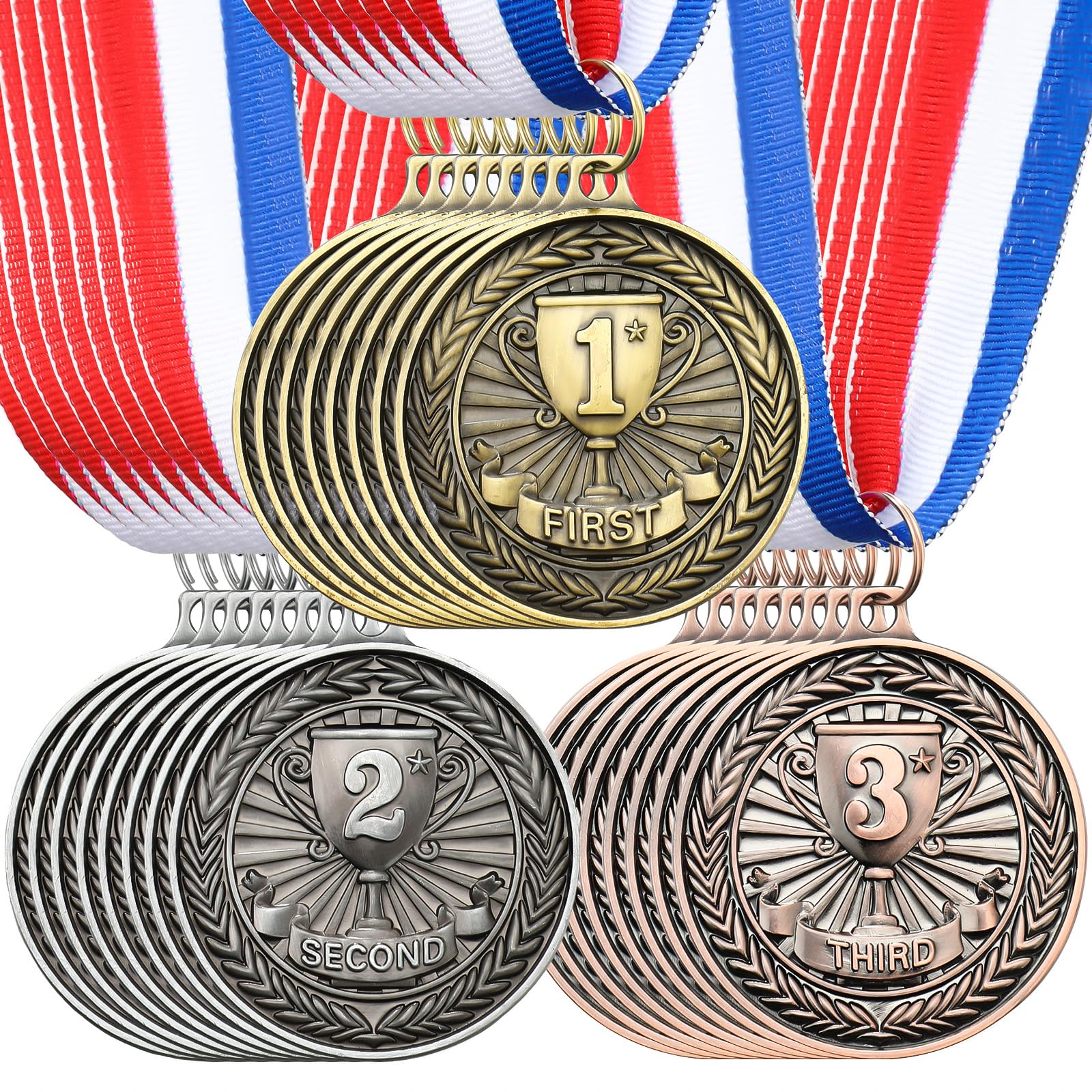 RoundFunny Auszeichnungsmedaillen 1. 2. 3. Platz Medaillen Metall Gewinner Trophäe Auszeichnungen Gold Silber Bronze Preise für Sportwettbewerbe Party, 5,1 cm