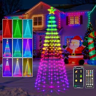 7FT Lighted Outdoor Christmas Tree, 295 LED Smart Cone Tree | Music Sync, RGB Fairy Lights, Outdoor Waterproof, Timer Function, LED Light Show, Mobile application and Remote Control
