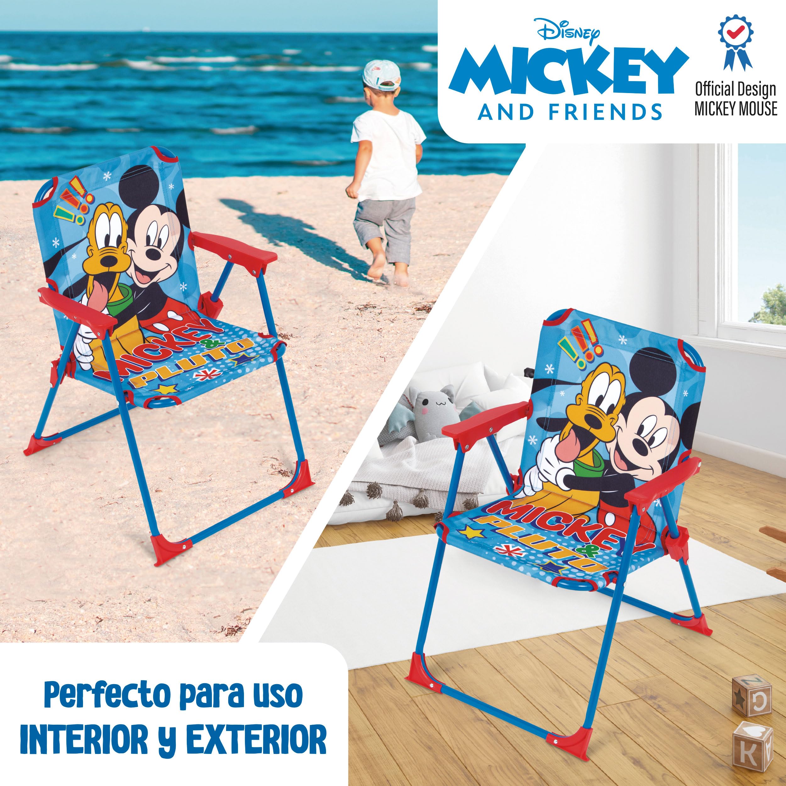 ARDITEX Silla Plegable Infantil Mickey Mouse Disney. Silla Exterior para Playa, Jardín y Terraza. Estructura Metálica, Apoyabrazos de Plástico y Asiento Lona 38 x 32 x 53 cm Azul, WD16174
