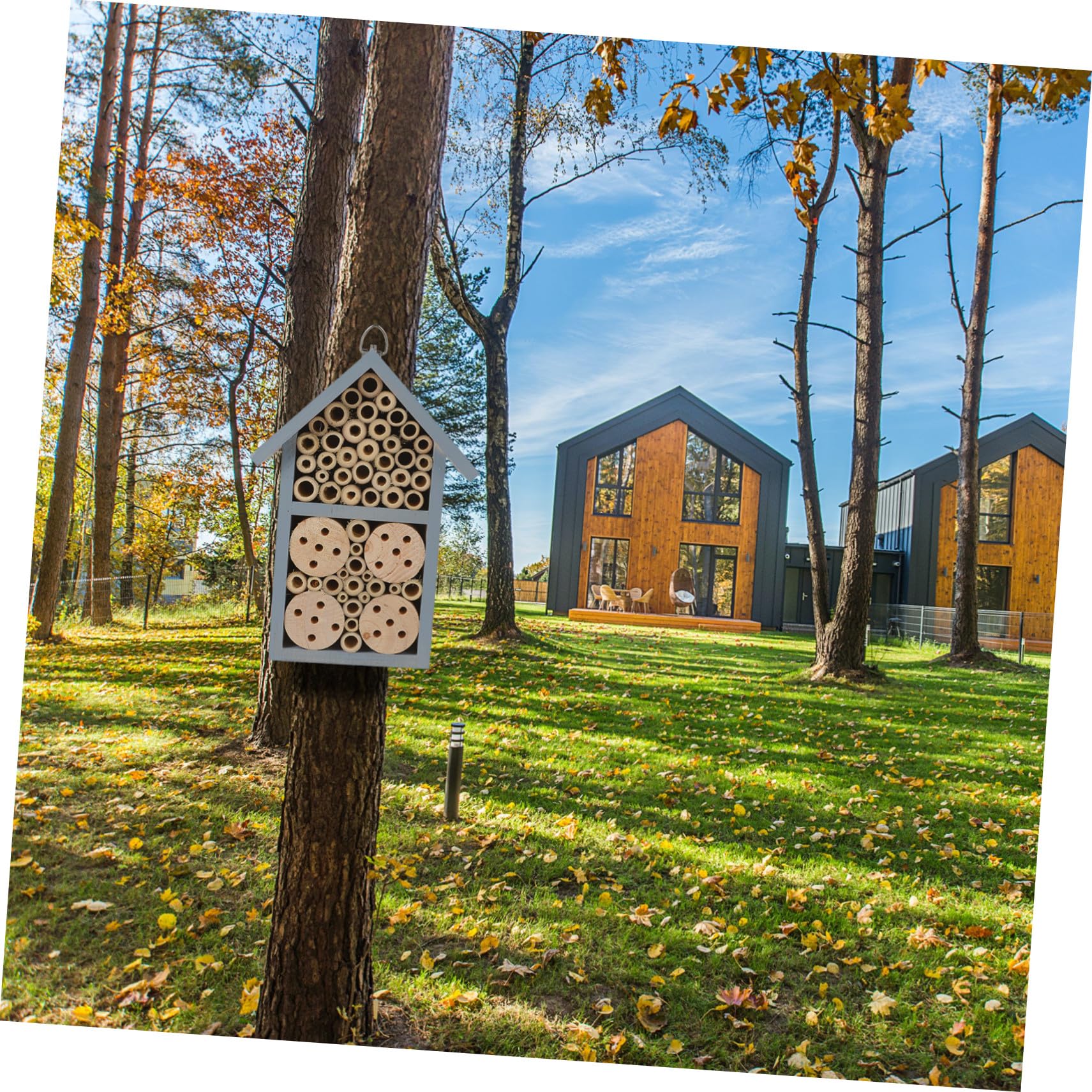 Holz Insektenhaus Garten Bienenhaus Nisthilfe Wildbienen Holzhaus Wetterfest für Outdoor Garten Deko Blau
