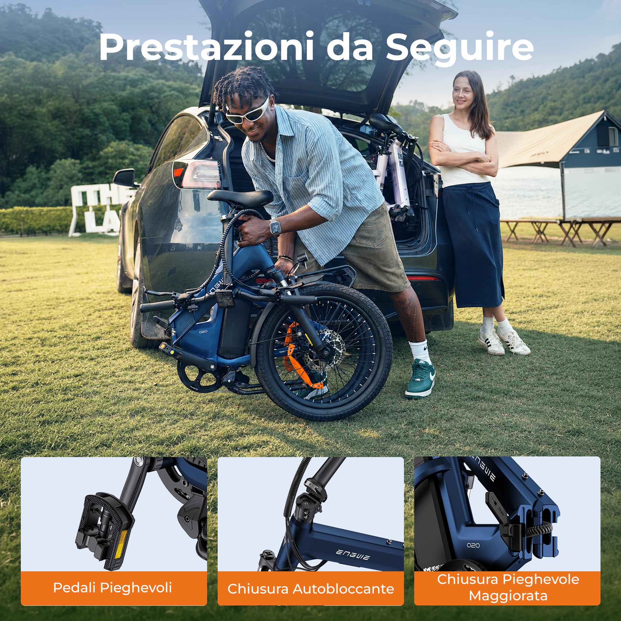 ENGWE O20 Bici Elettrica Pieghevole E-bike Compatta | Motore da 250 W, Batteria rimovibile da 48 V e 15 Ah,Autonomia 80–140 km, Connettività tramite App,Spostamenti Urbani