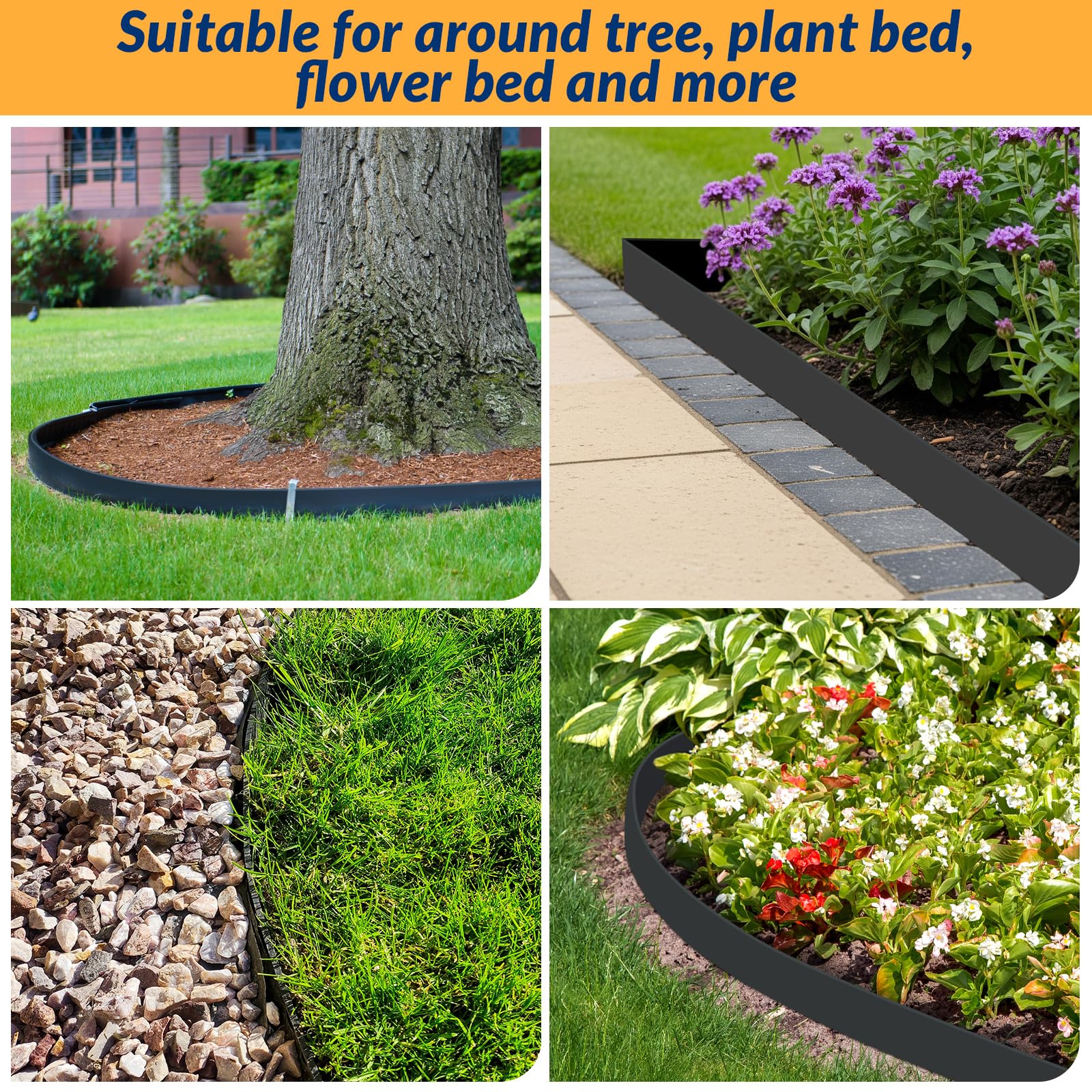 Velway Bordure de Jardin en Plastique Flexible 10 mètres, Hauteur 5cm - avec 40 Piquets d'ancrage – Délimitation Pelouse, Allée, Parterre – Bordurette Extérieure Facile à Installer