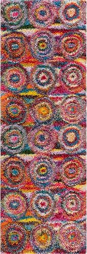 Miniatura 8 de Nuloom Kindra Bohemian Circles Shag alfombra de pasillo, 2 pies 6 pulgadas x 6 pies, multicolor
