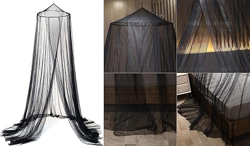 Vista 17 de Toldo de cama con luces, toldo de cama de mosquitero para niñas, cortinas de cama tamaño matrimonial y queen desde el techo, mosquitera de cúpula