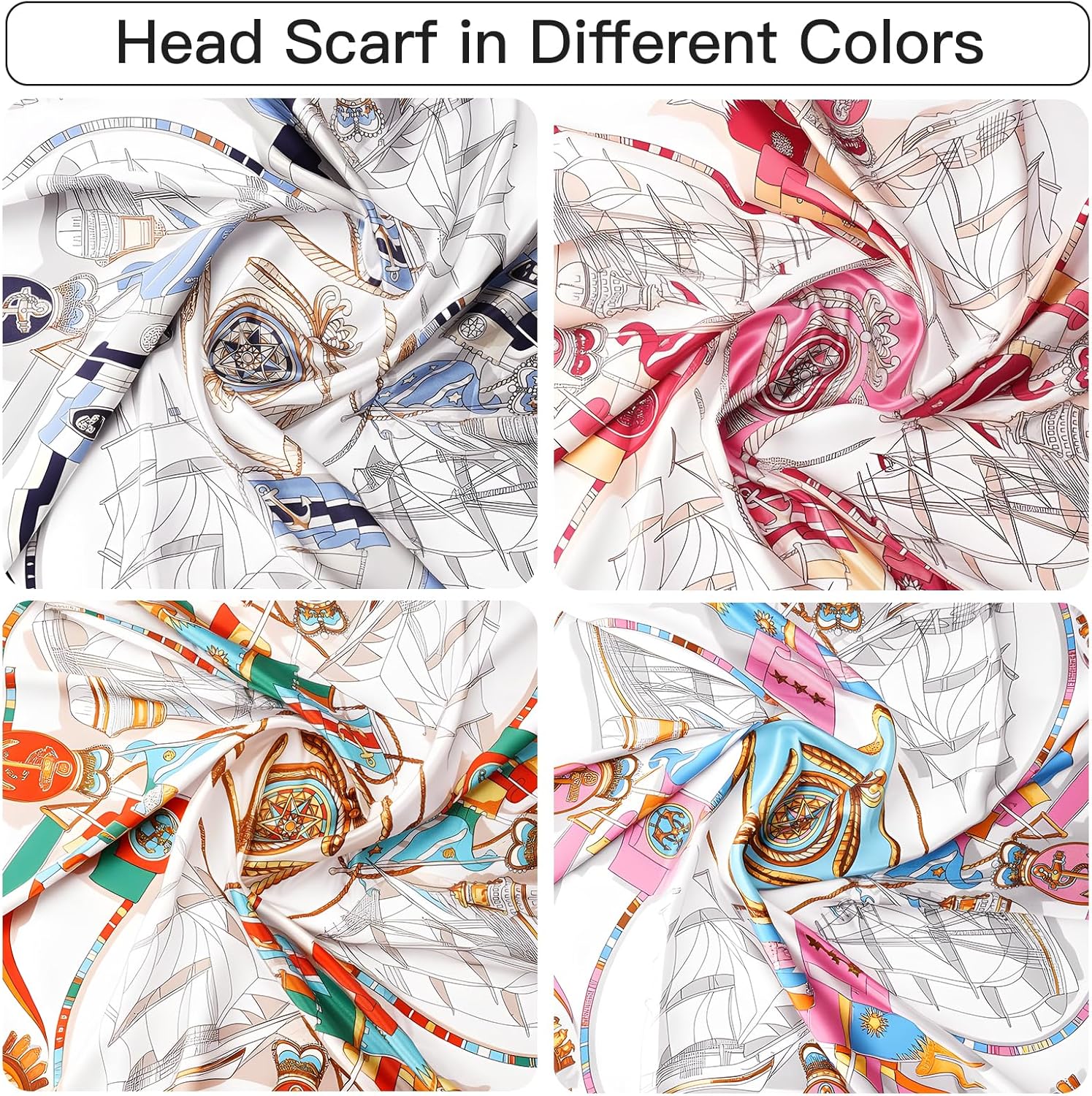 EasYoung 4Pcs Silk Feeling Scarf Large Square Satin Head Scarf for Women, Square Scarf Bandanas for Sleeping 35 Inches - Image 4