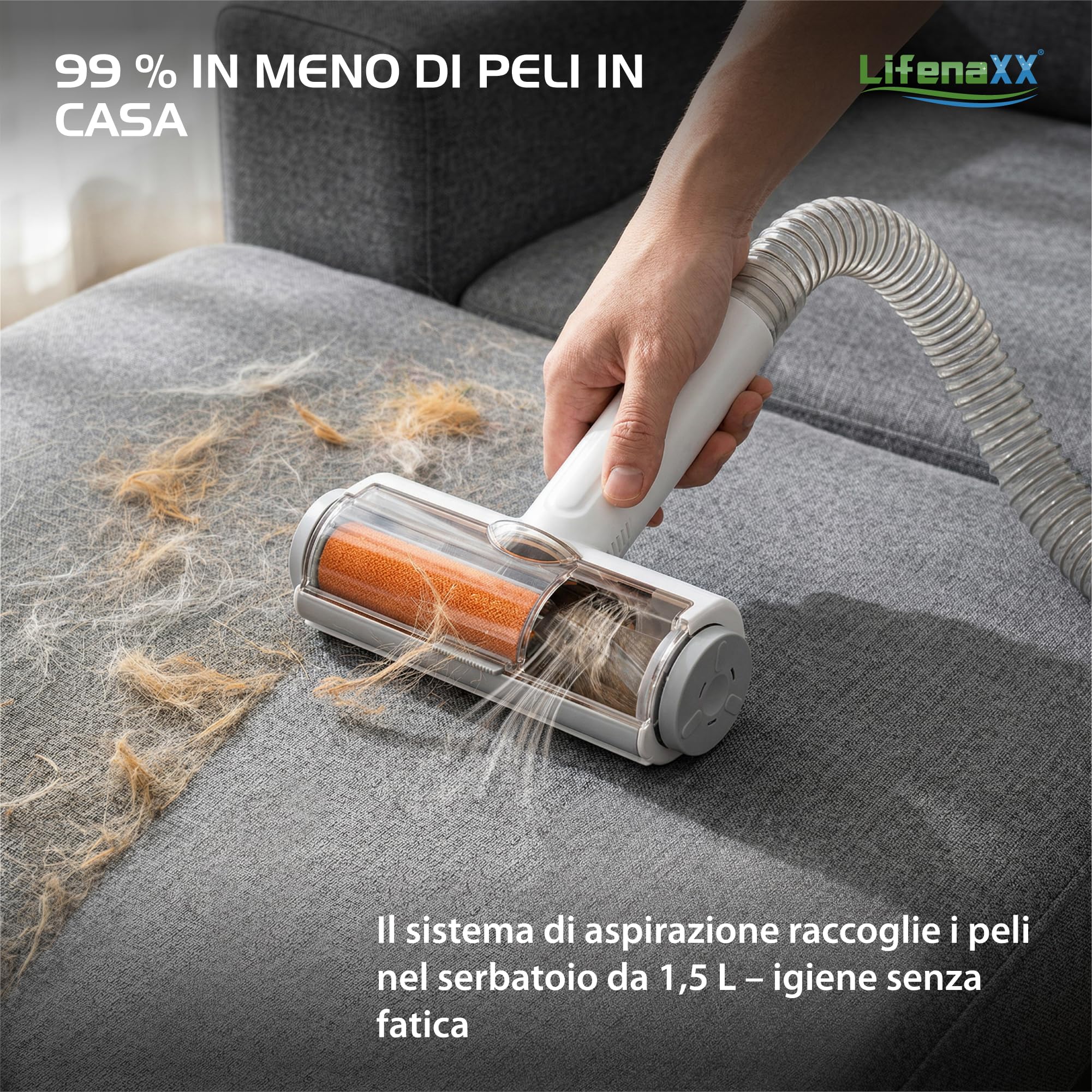Lifenaxx Tosa Animali 6 in 1 con Aspirazione – Kit Tosatura per Cani e Gatti, Silenziosa, Tosa Elettrica con 6 Pettini, Spazzola Districante, Testina Massaggiante, Contenitore 1,5L - LX-052