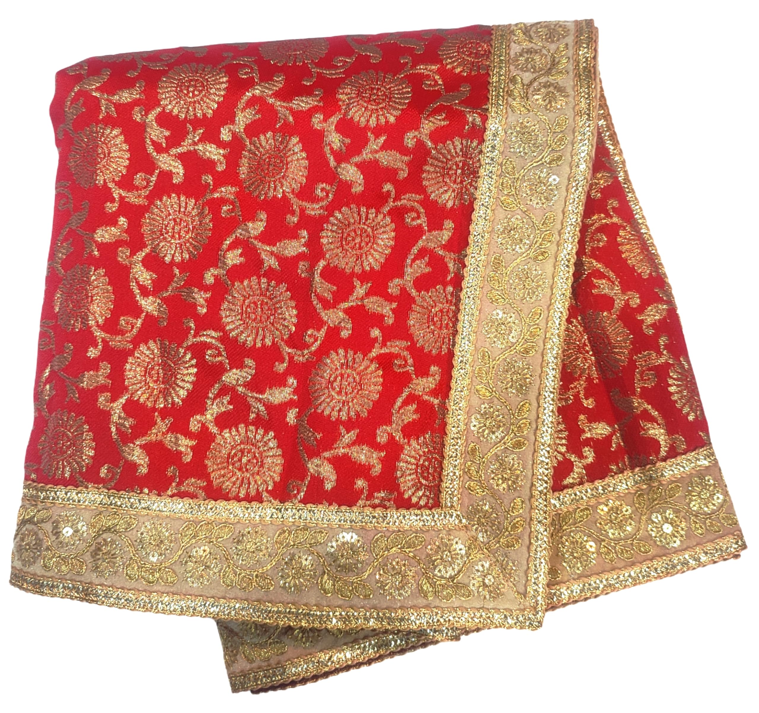 Shirdi Jaicard Silk Shawl for SaiBaba/Saibaba Angavastram/Ganpati baithak aasan/Dargah Chaadar/Puja Aasan Table Cloth/Shawls for Multipurpose Religious 2 Meter (Red)-image-14