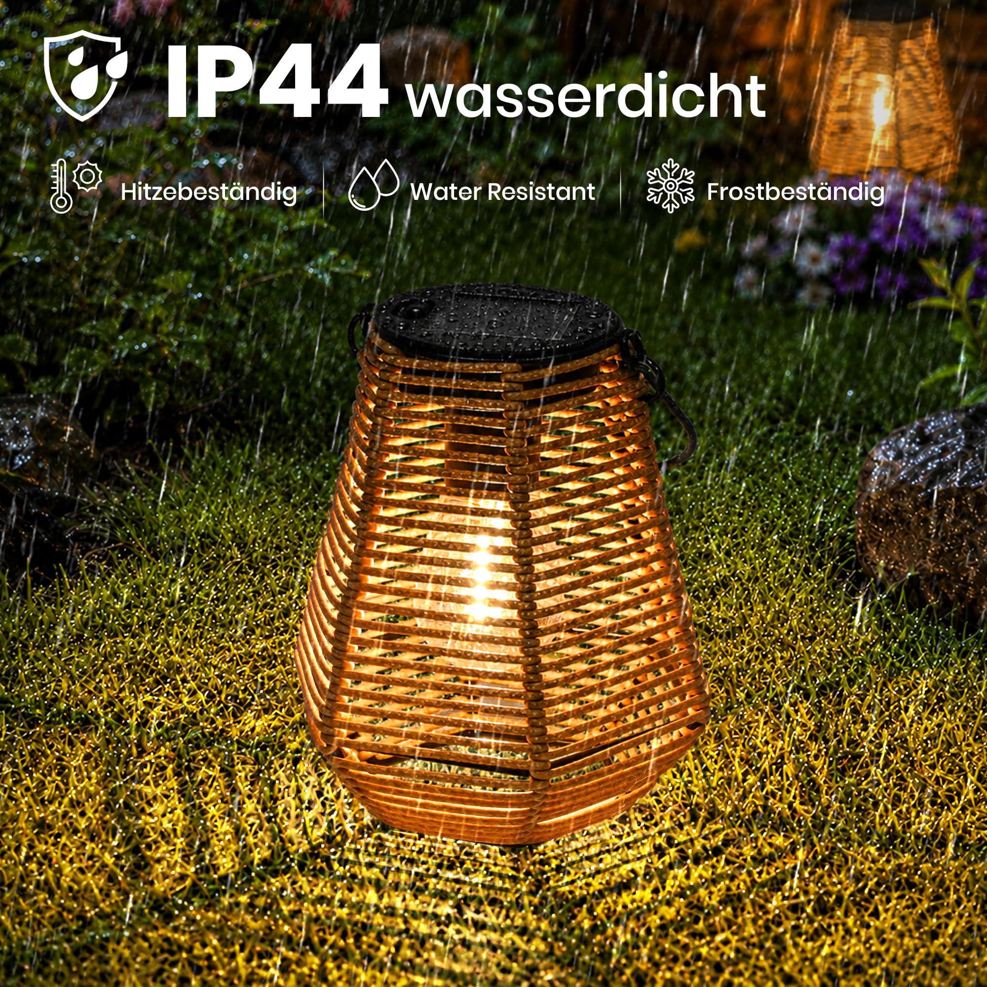 GIGALUMI Solarlampen für außen Hängend,2 Stück Rattan Solar Laternen für draußen, IP44 Wasserdicht Gartendeko für draußen Wetterfest, Handgestrickte Laternen für Patio,Terrasse,Hof, Sechseckig