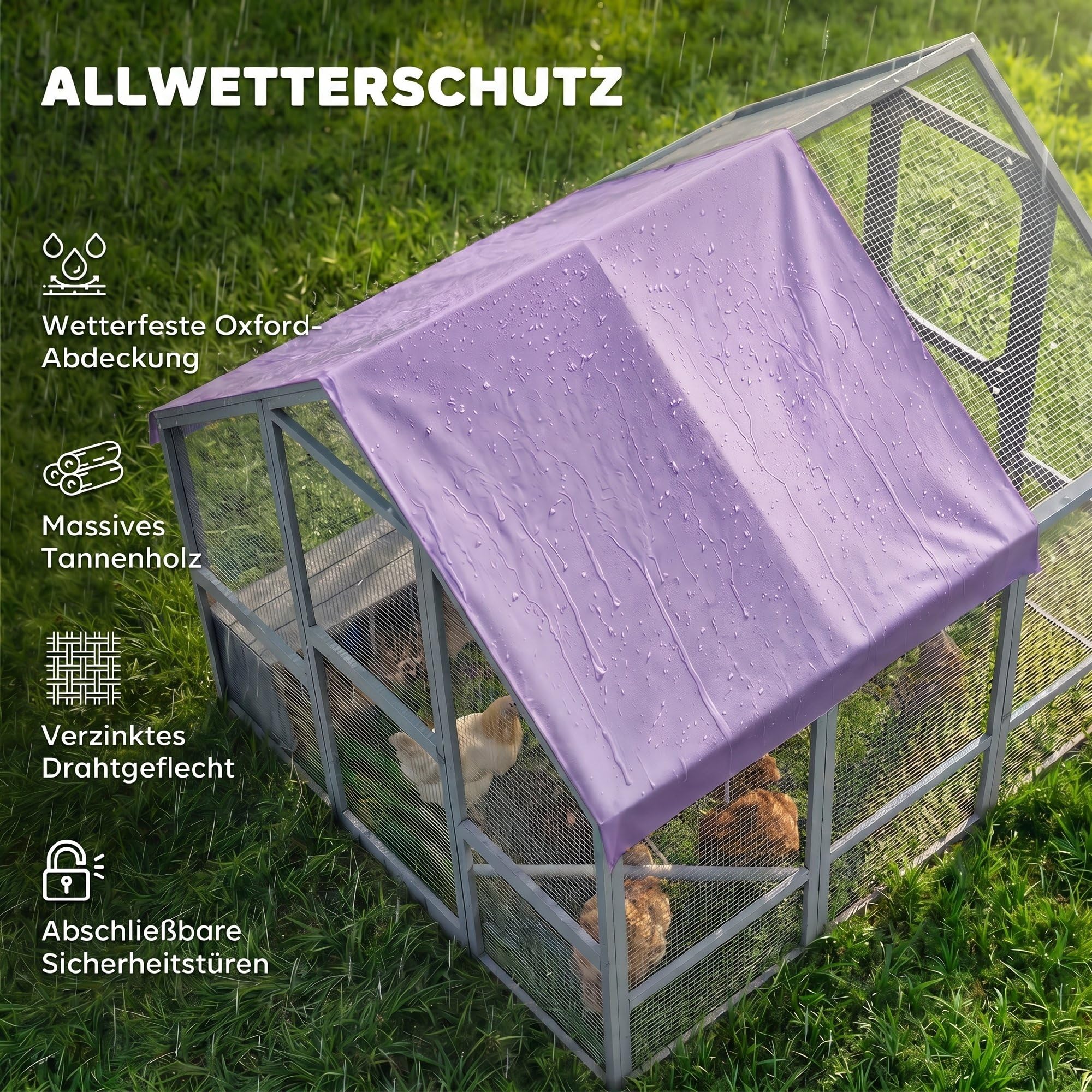 PawHut Hühnerstall 4㎡ für 8-10 Hühner ca.2,11 x 1,87 x 1,86 m Dunkelgrau
