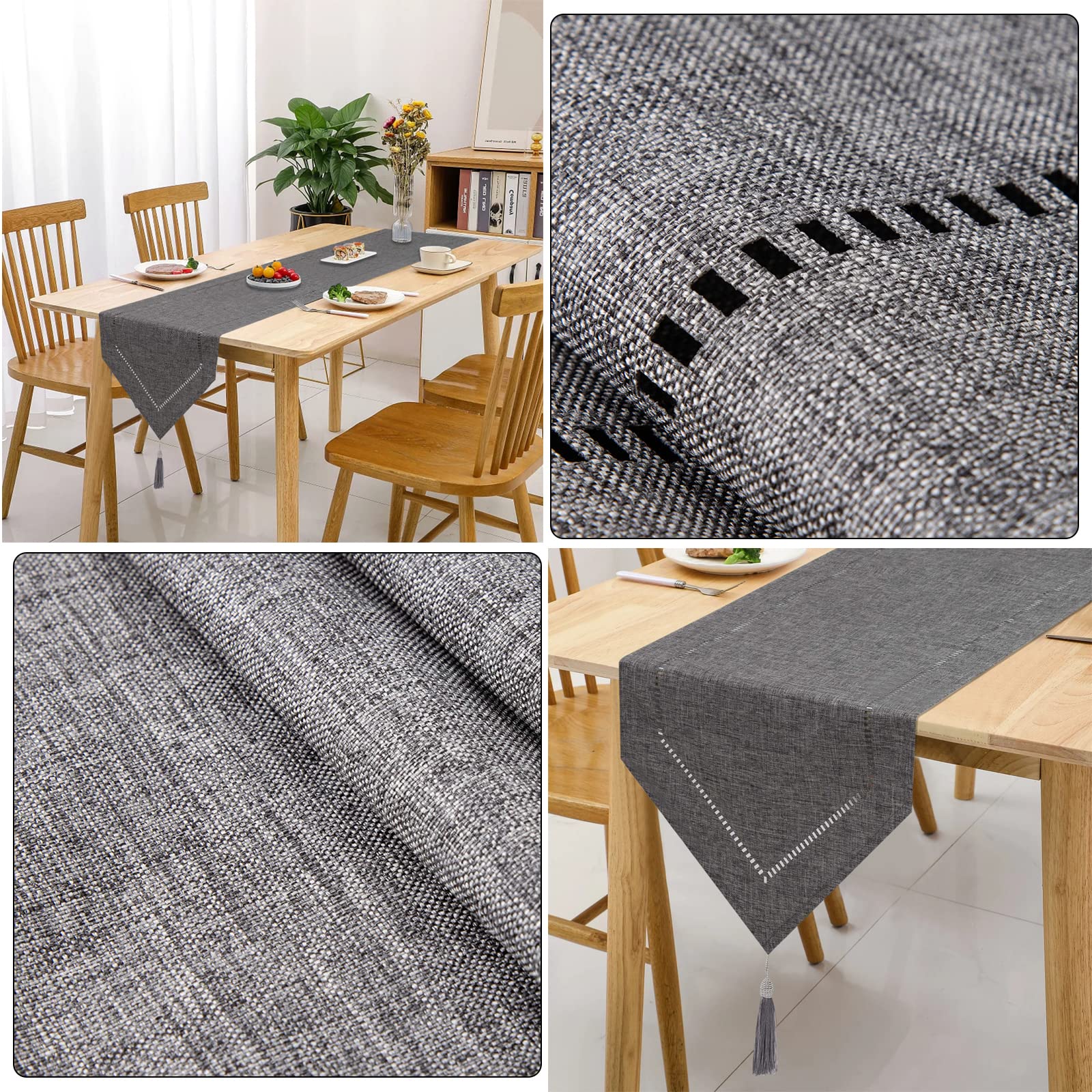 Chemin de table moderne et facile d'entretien - Aspect lin - Gris - 30,5 x 183 cm - Pour table à manger, table basse, restaurant, décoration