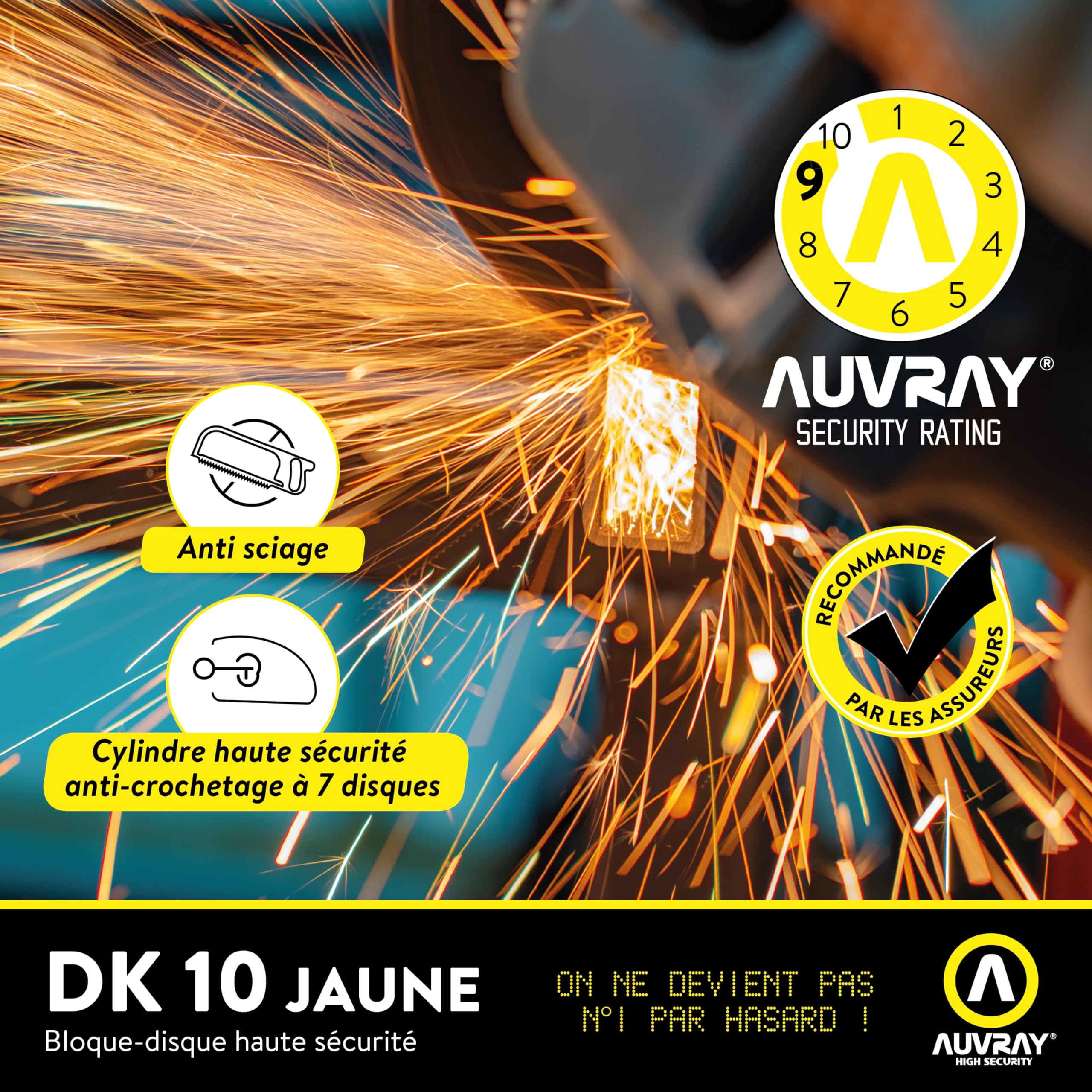 AUVRAY - Antivol moto bloque disque - BLOCK DISC DK-10 - Haute securité - Certifié SRA -Recommandé par les assurances - Technologie Anti-Crochetage et Anti -Sciage - Protection renforcée