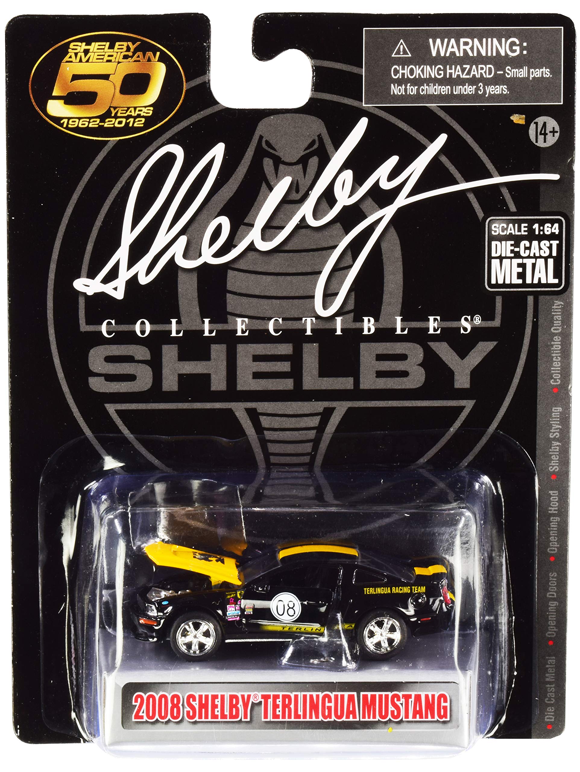 Shelby Collect2008 Ford Mustang #08"Terlingua Black & Yellow American 50 Years (1962-2012) 1/64 Diecast Model Car ibles SC753 bk