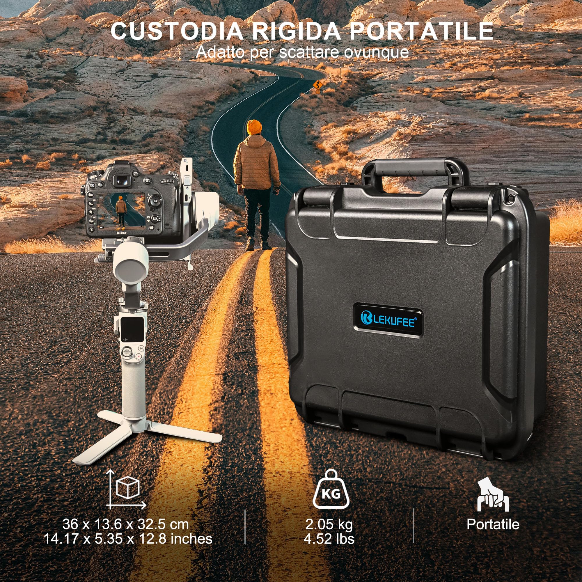 LEKUFEE Valigia Rigida Impermeabile per DJI RS 4 Mini, Combo, Stabilizzatore Gimbal, DJI Mic 3/Mic Mini/Mic 2 e altri accessori (solo custodia)