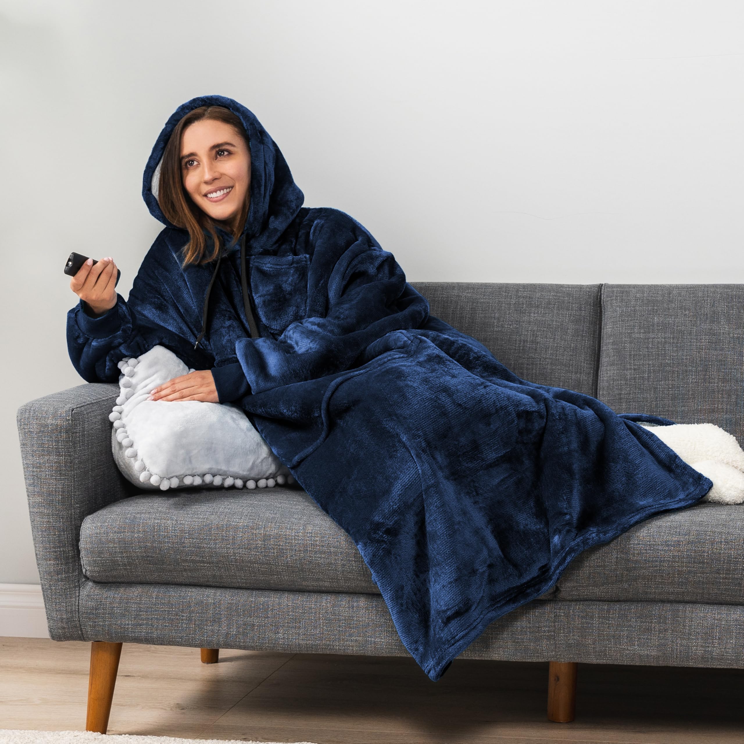PAVILIA Koc z kapturem dla kobiet, koc do noszenia Sherpa, męski, przytulny koc oversize, koc z kapturem