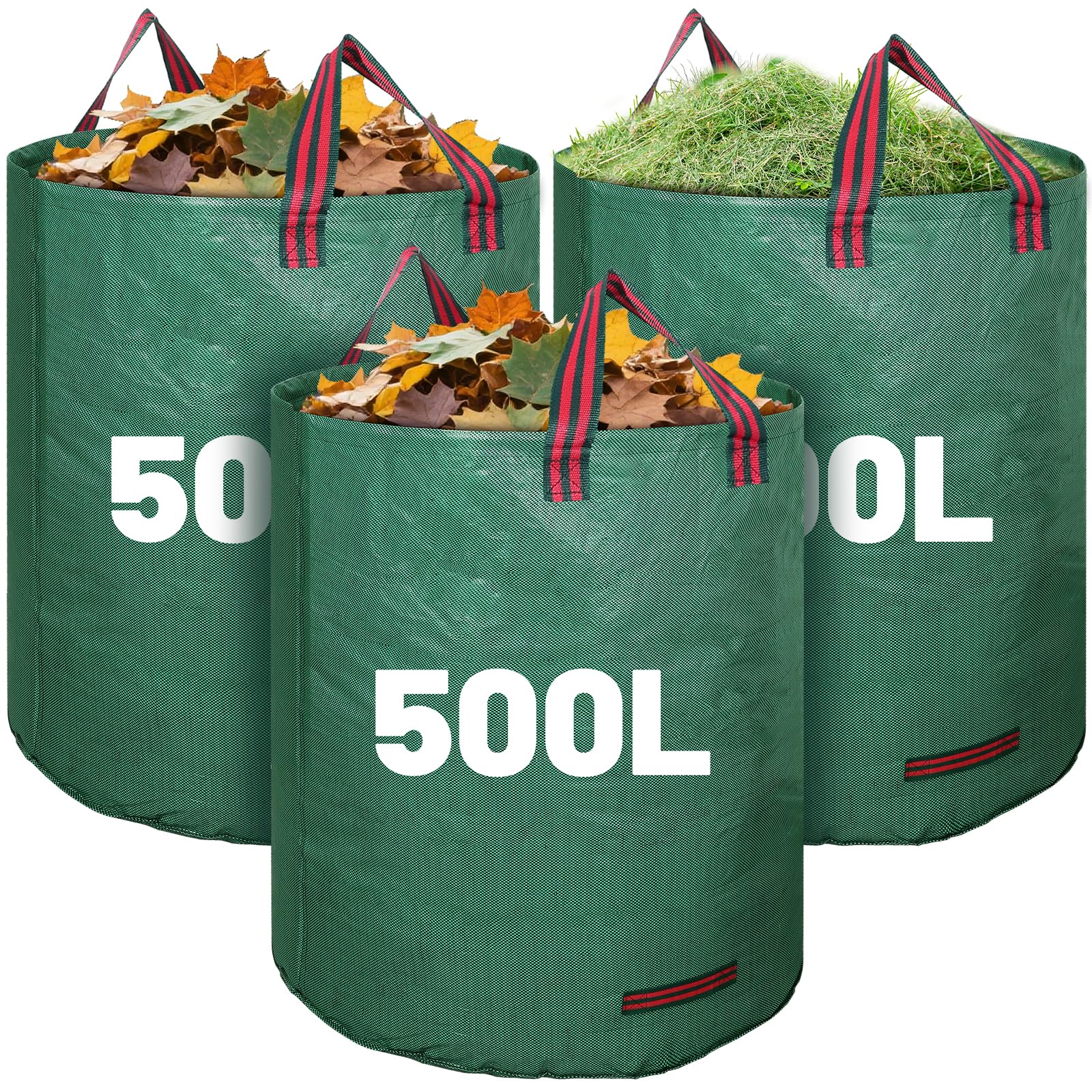 2 Pack 500L Large Garden Bag with Handles, Heavy Duty Garden Waste Bags,Reusable Green Sacks for Collecting Grass, Leaves Debris — view 12