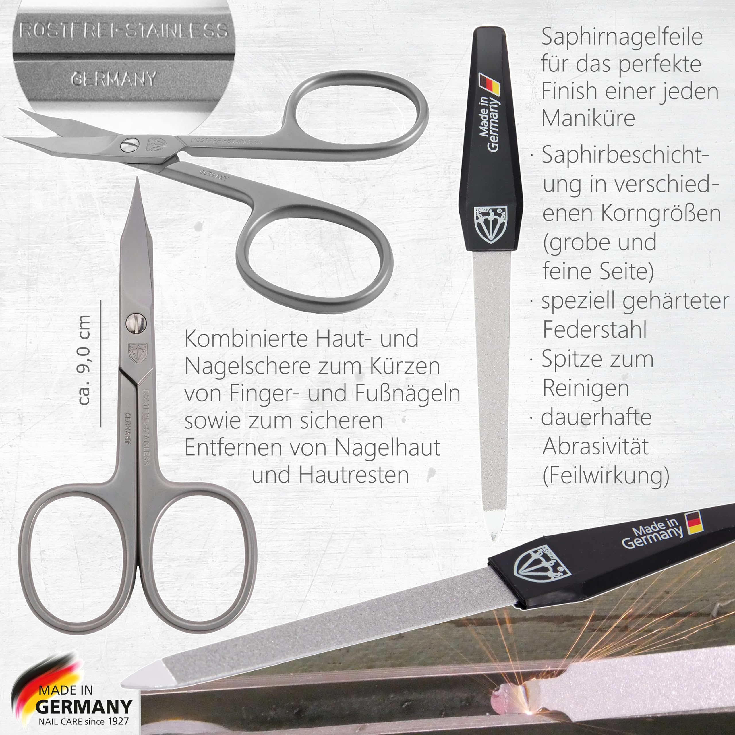 DREI SCHWERTER - Kit de manucure de 8 pièces pour hommes | Kit de soin des ongles de qualité supérieure dans un étui en cuir véritable. Couleur : noir | Contenu : kit d'ongles, 8 instruments avec