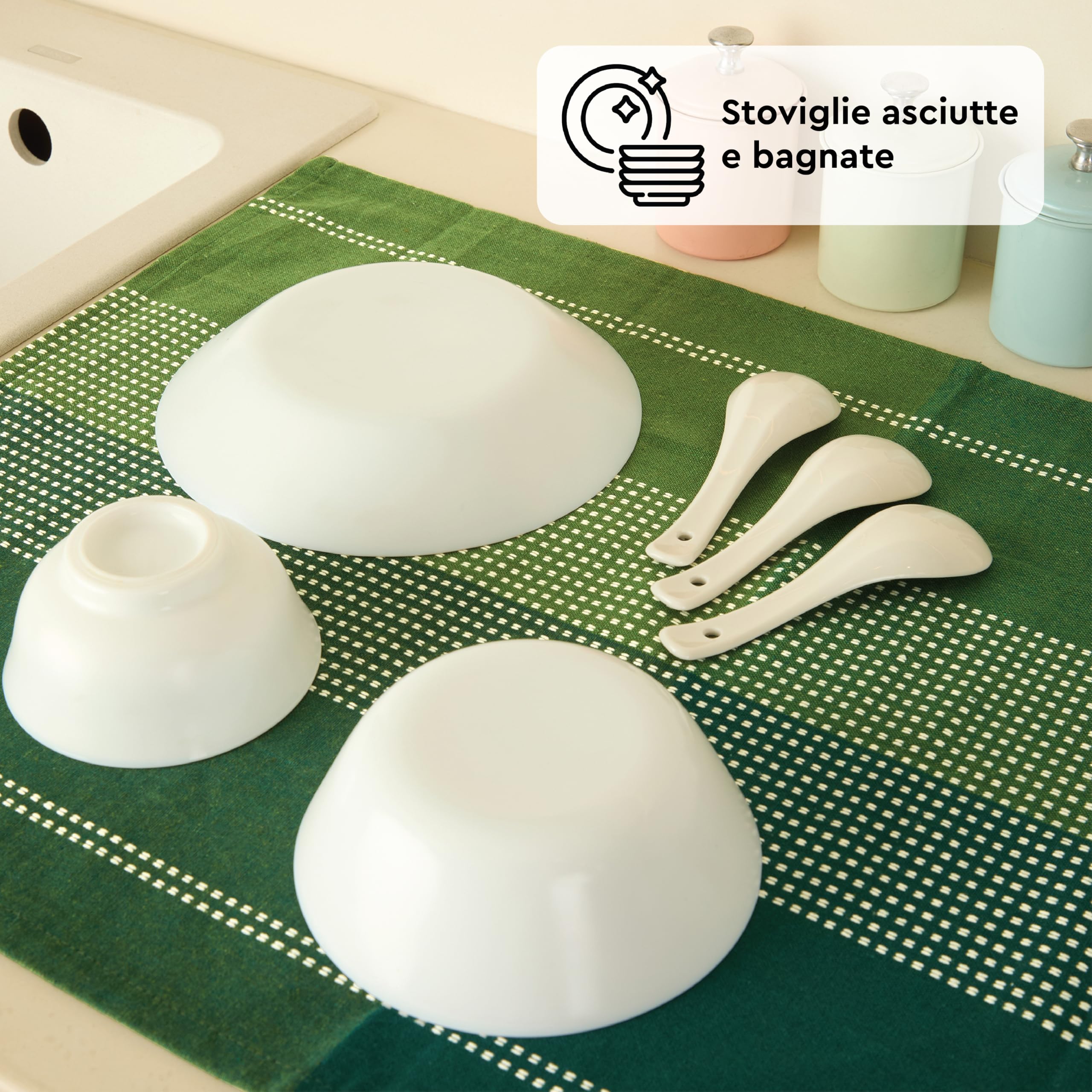 Encasa XO Set di Asciugamani da Cucina in Cotone - Tovaglioli da Tè e Panni da Cucina Super Assorbenti 70x45 cm per Lavare, Asciugare i Piatti e Pulire - Confezione da 4 - Verde
