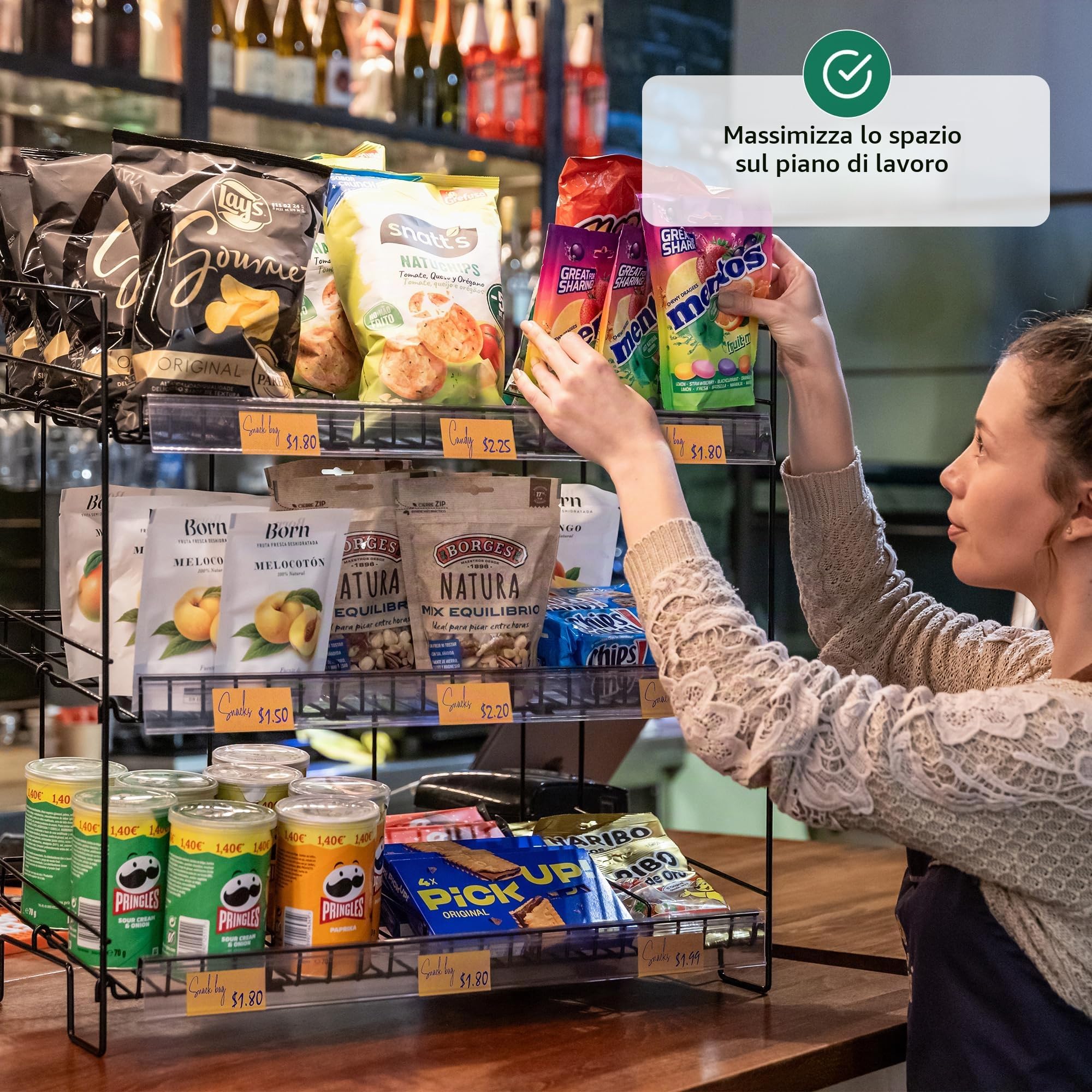 ODOXIA Espositore Per Caramelle | Espositore Per Snack Da Banco | Scaffale Per Snack E Patatine Per Negozio | Espositore Da Banco Caramelle Per Negozio, Ufficio E Molto Altro