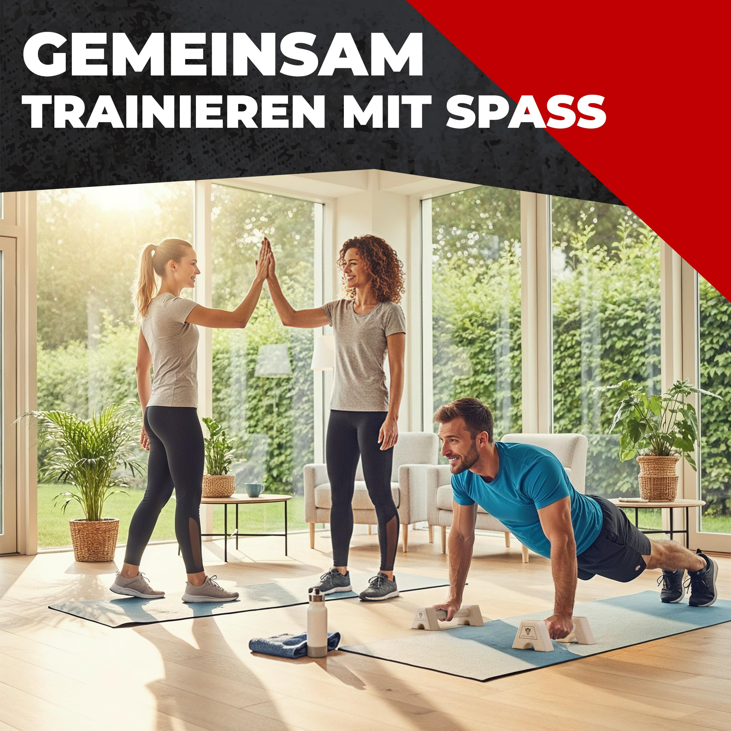 Liegestützgriffe Set (2x) aus Buchenholz - ohne Wackeln - gelenkschonend & rutschfest – Parallettes für Indoor & Outdoor – Optimal für Handstand & Liegestütze - Fitnessgeräte für Zuhause