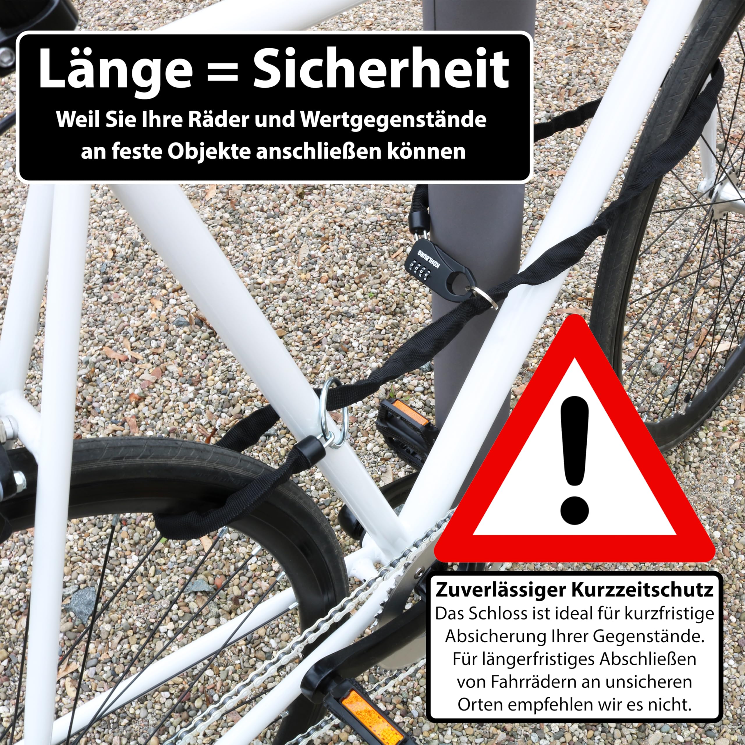 KOHLBURG sicheres + leichtes Taschenschloss mit Zahlencode [129cm lang, 3mm stark] - als Kinderwagenschloss Skischloss Snowboardschloss & Helmschloss Motorrad - Zahlenschloss Fahrrad Kinderwagen