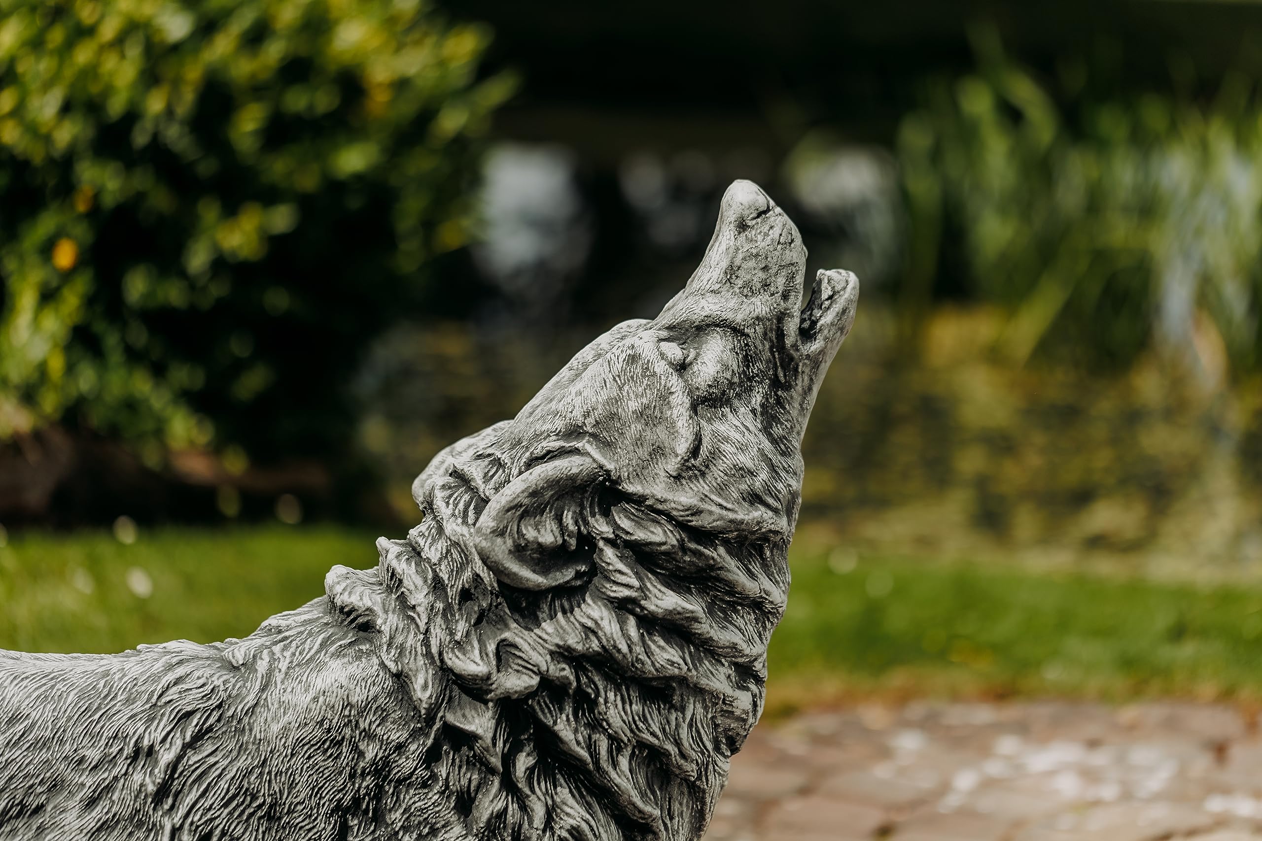 Steinfiguren-Set: Wölfin Mit Welpe – Frostsichere Gartenfigur Aus Steinguss, 23cm Hoch