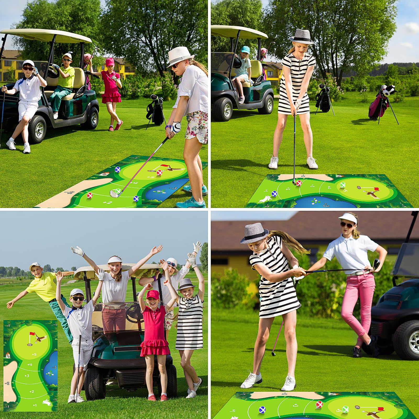Mini Golf para el Hogar - Tapete de Entrenamiento 150 x 80 cm Con 16 Pelotas, Tablero de Puntuación y 2 Bolsas de Transporte - Juegos Casuales Battle Royale
