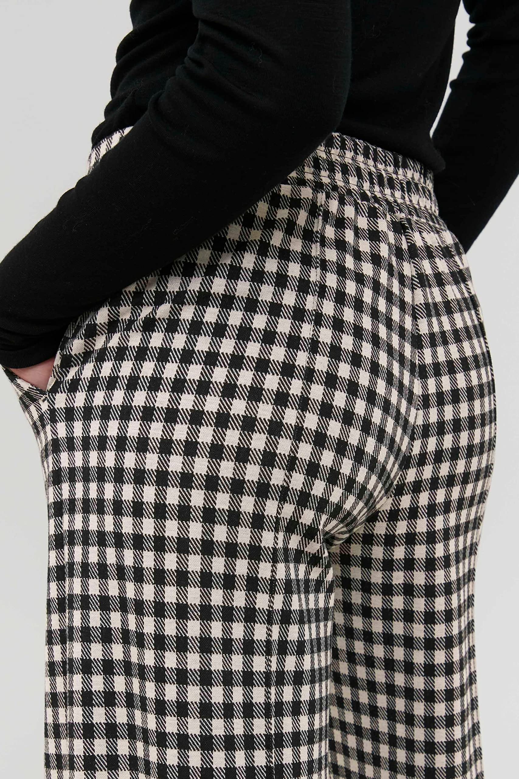 ICHI IHKATE CHECKY Wide PA Damen Hose Stoffhose mit Stretch weiter Schnitt mit Elastikbund
