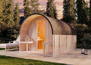Fasssauna ScandiPod Deluxe Thermoholz 210x406cm mit Vorraum