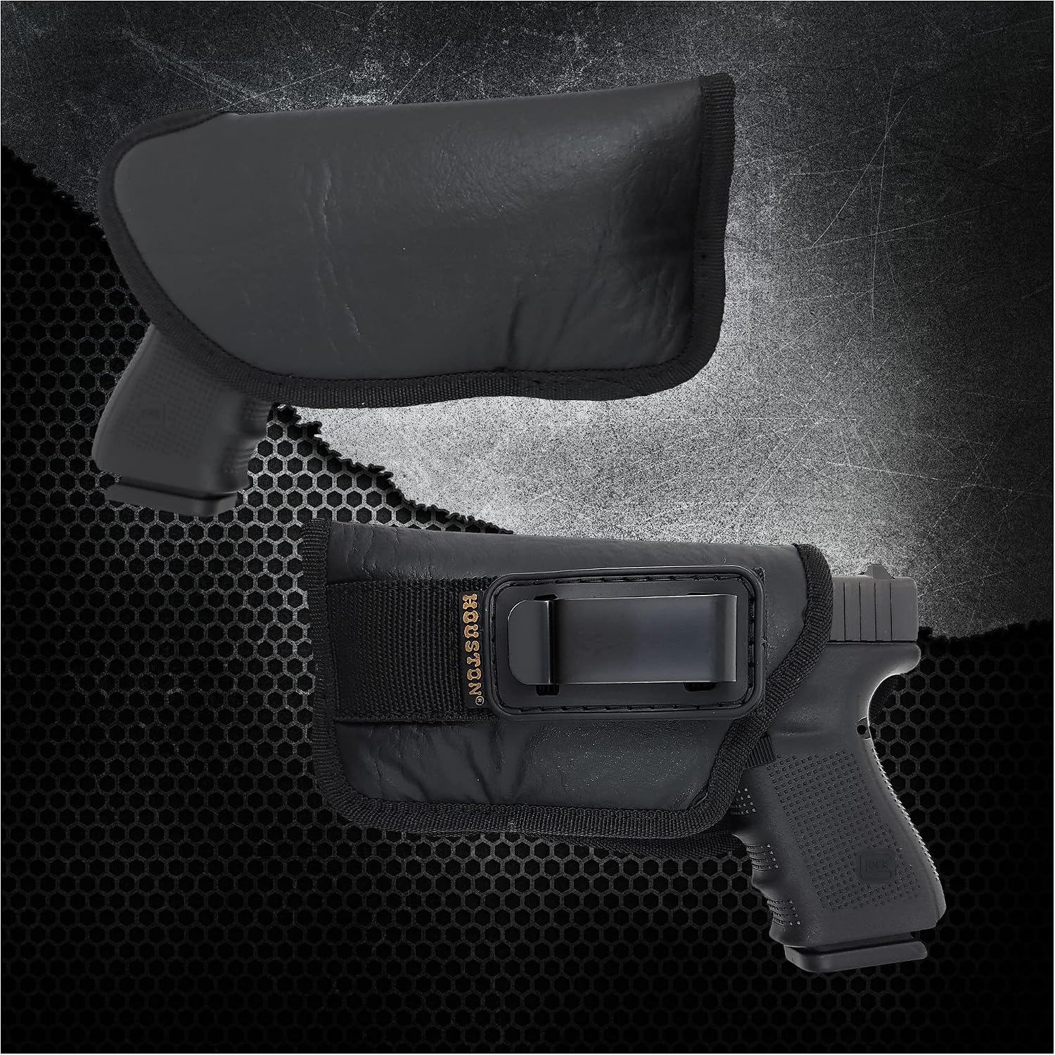 Houston Gun Holsters IWB Tuckable ECO Leather Concealment Holster, Inside Waistband Carry with Metal Clip, Fits Glock 19 SIG P365 XMACRO Hellcat Pro and Compact Pistols with Small Laser