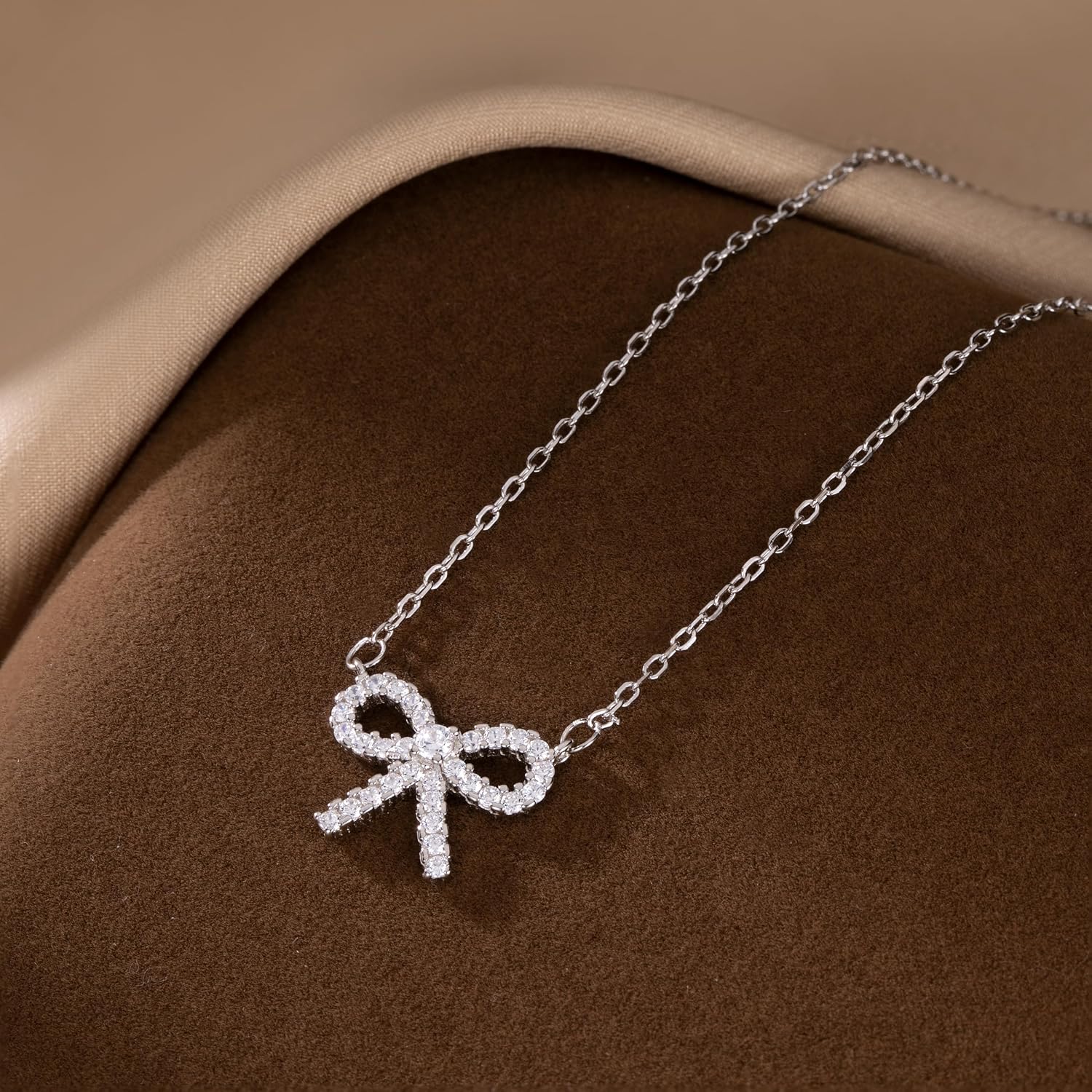 SLUYNZ Solid 925 Sterling Silver Bow Choker Necklace for Women Teens Sparkling CZ Bowknot Pendant Necklace