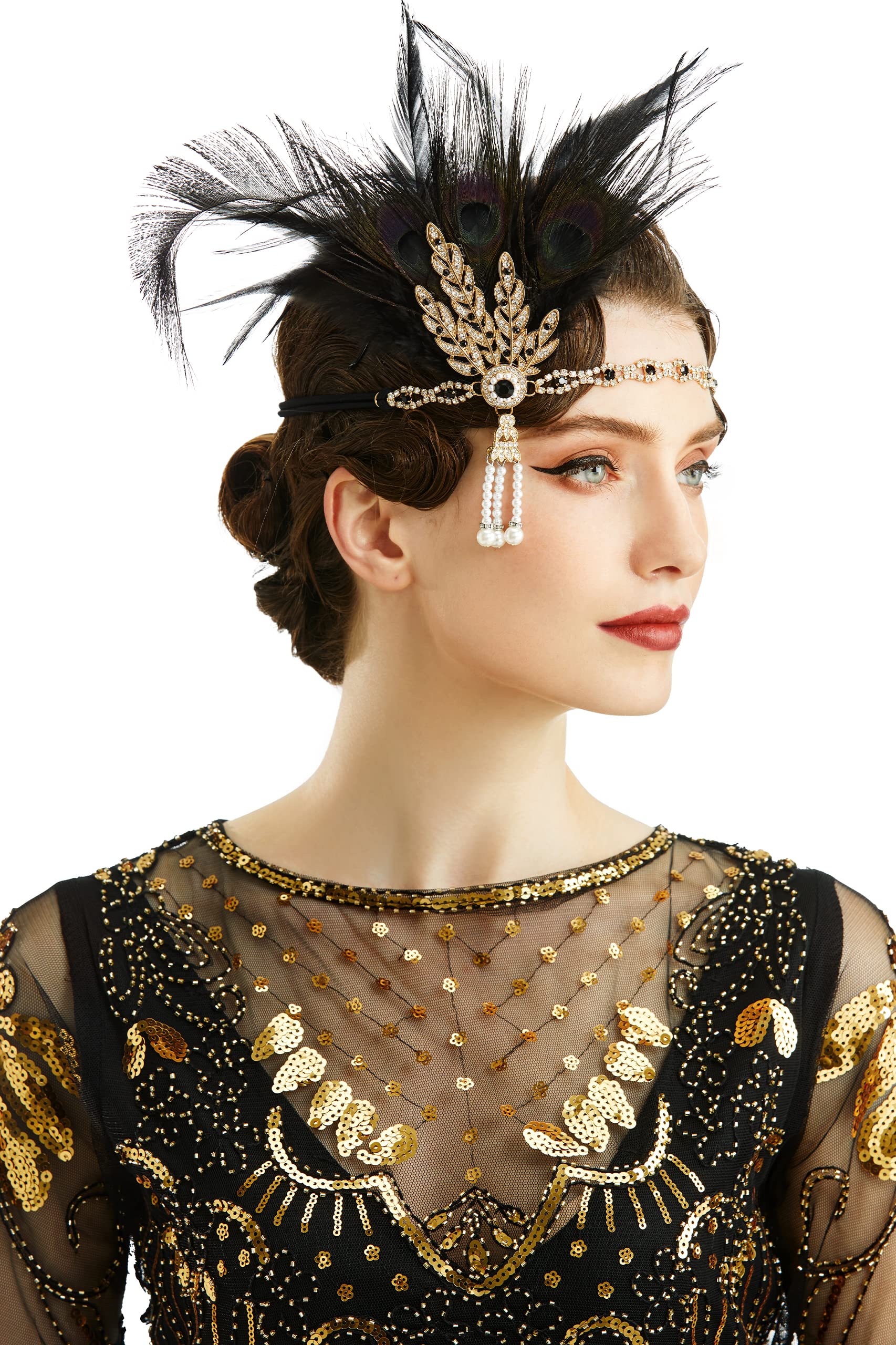 Flapper Peacock Feather Headpiece - Great Gatsby 1920s Costume Accessory Amazon.com: BABEYOND 1920s Flapper Peacock Feather Headband  main image 2