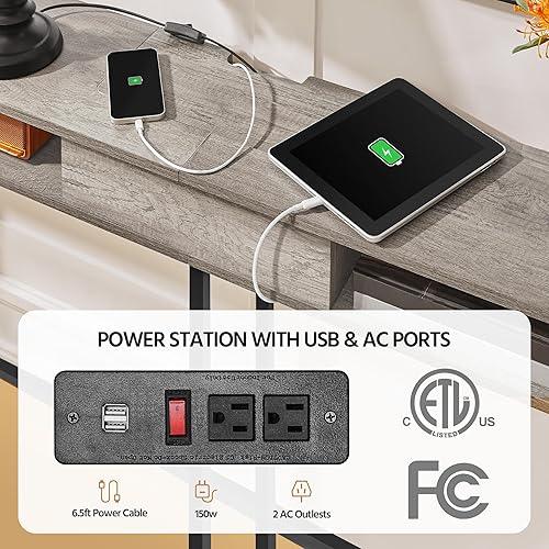 Miniatura 5 de Yaheetech Mesa consola con tomas, mesa de sofá larga estrecha de 71 pulgadas con estantes de almacenamiento, mesa de entrada con marco de metal,