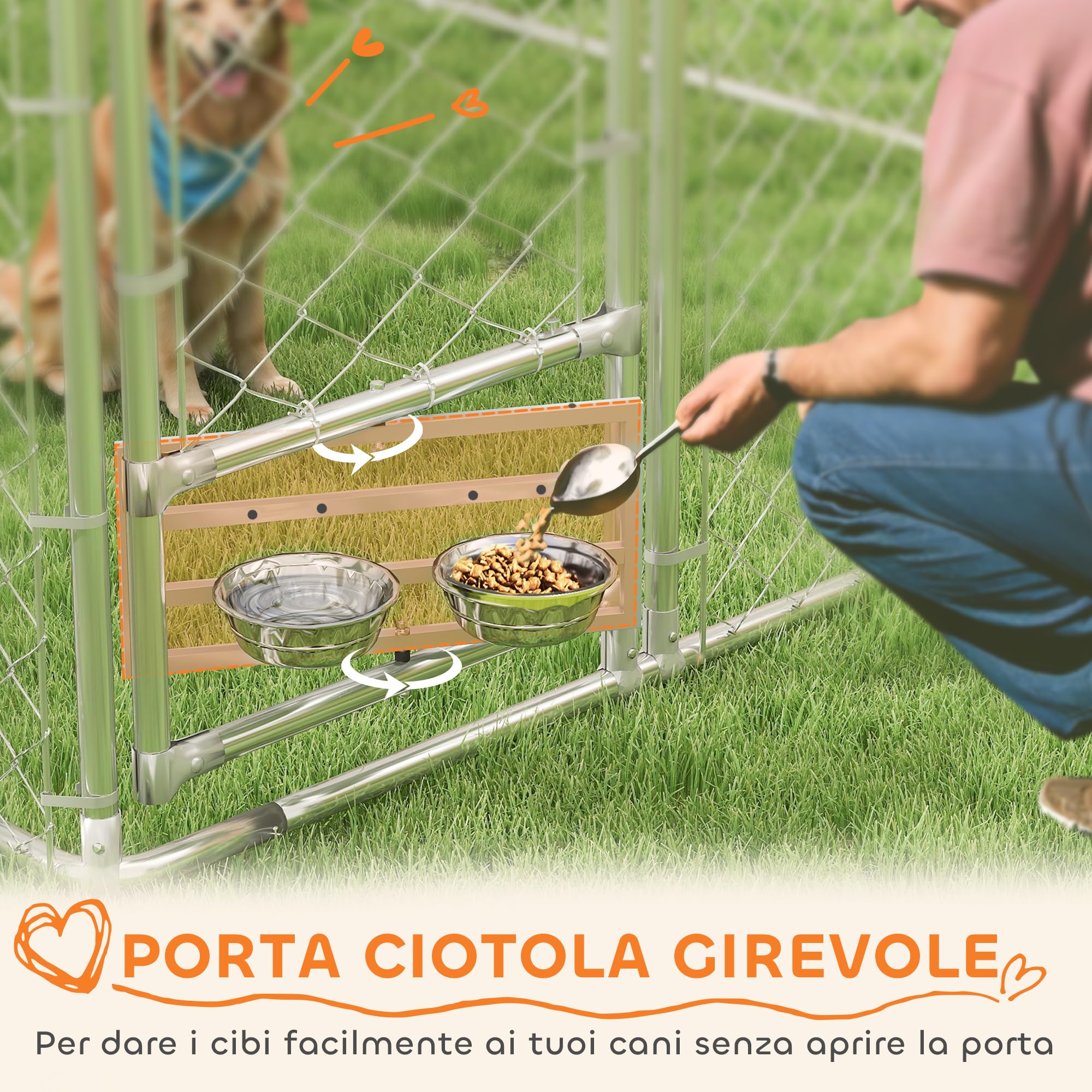 PawHut Kennel Clôture pour chiens d'extérieur avec toit anti-UV imperméable et bols rotatifs, boîte de rangement pour chiens de taille moyenne et grande avec porte avec verrouillage en acier, 400 x
