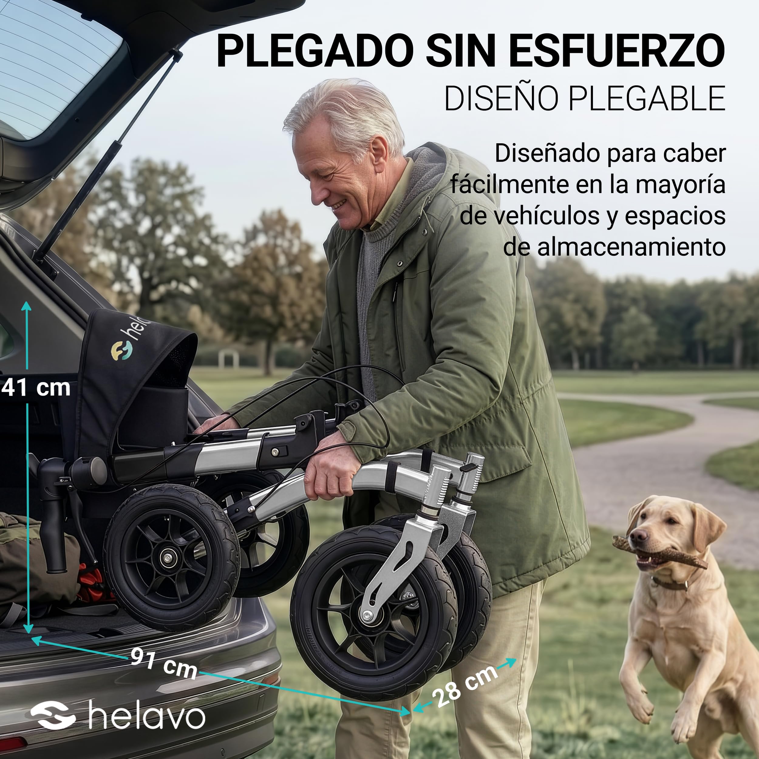 Helavo andador para exteriores con ruedas de caucho macizo antipinchazos - Andador para ancianos de aluminio plegable con asiento - Máxima movilidad y comodidad en exteriores