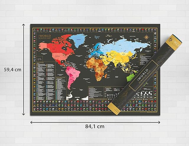 Scratch-off Map of the World - XLarge (A1 size 84.1cm x 59.4cm) Beautiful Luxury-look Wall Poster Map - Perfect Travel Gift