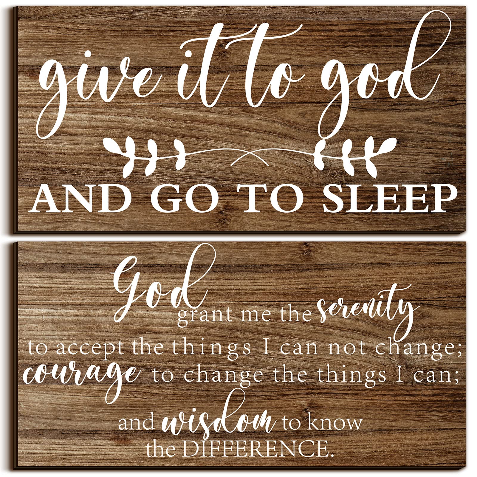 2 Pcs Bedroom Wall Decor Give It to God and Go to Sleep Sign Serenity Prayer Sign Farmhouse Wall Art Rustic Bedroom Wall Decor Vintage Prayer Wall Art Above Bed for Couples Bedroom Home (Brown)