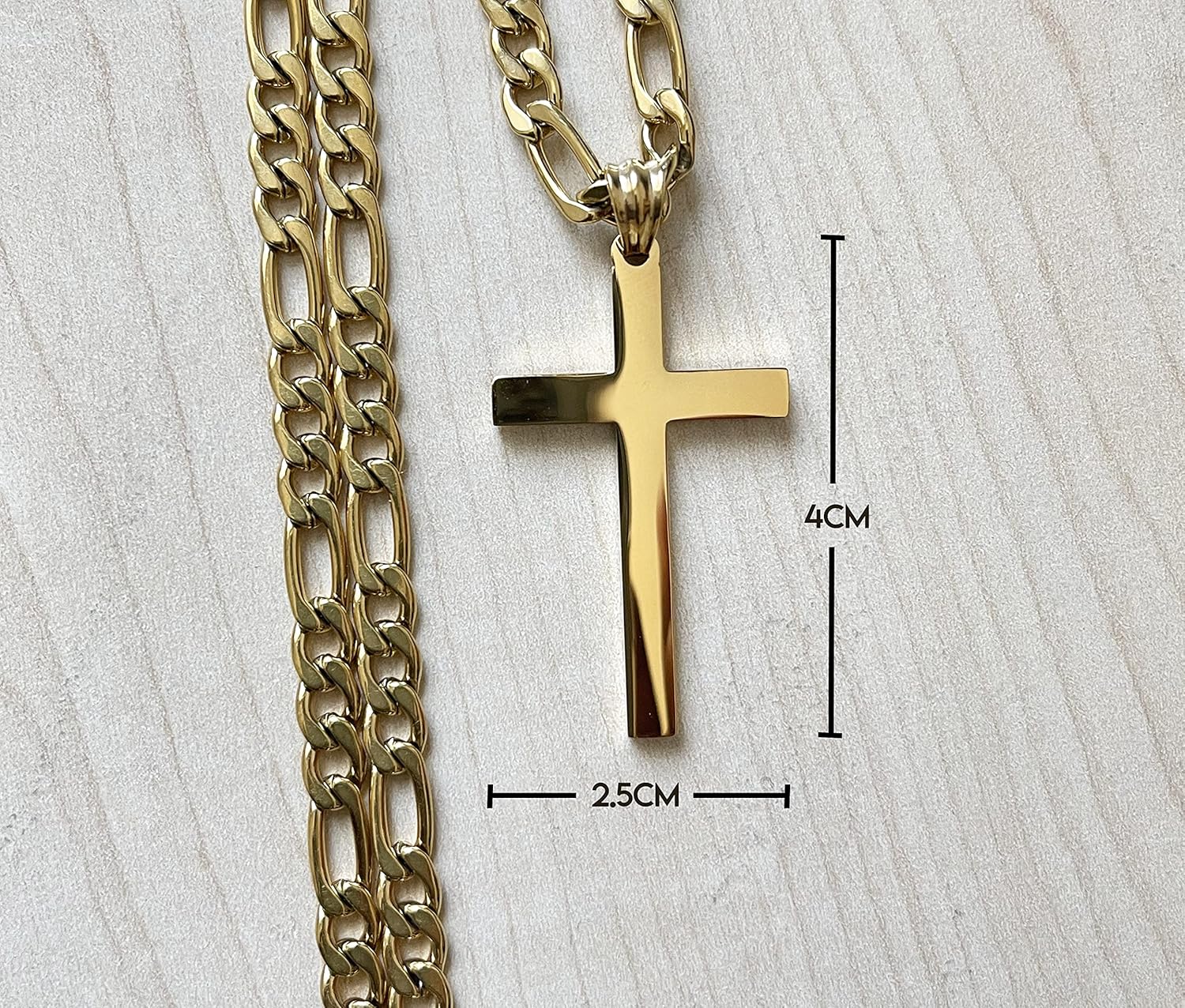 14K Gold Figaro link Chain Cross Pendant Necklace Gold filled Clasp for Men,Husband, boys, Teens Thin for Charms Miami Cuban Link Diamond Cut Fashion jewelry - Image 2
