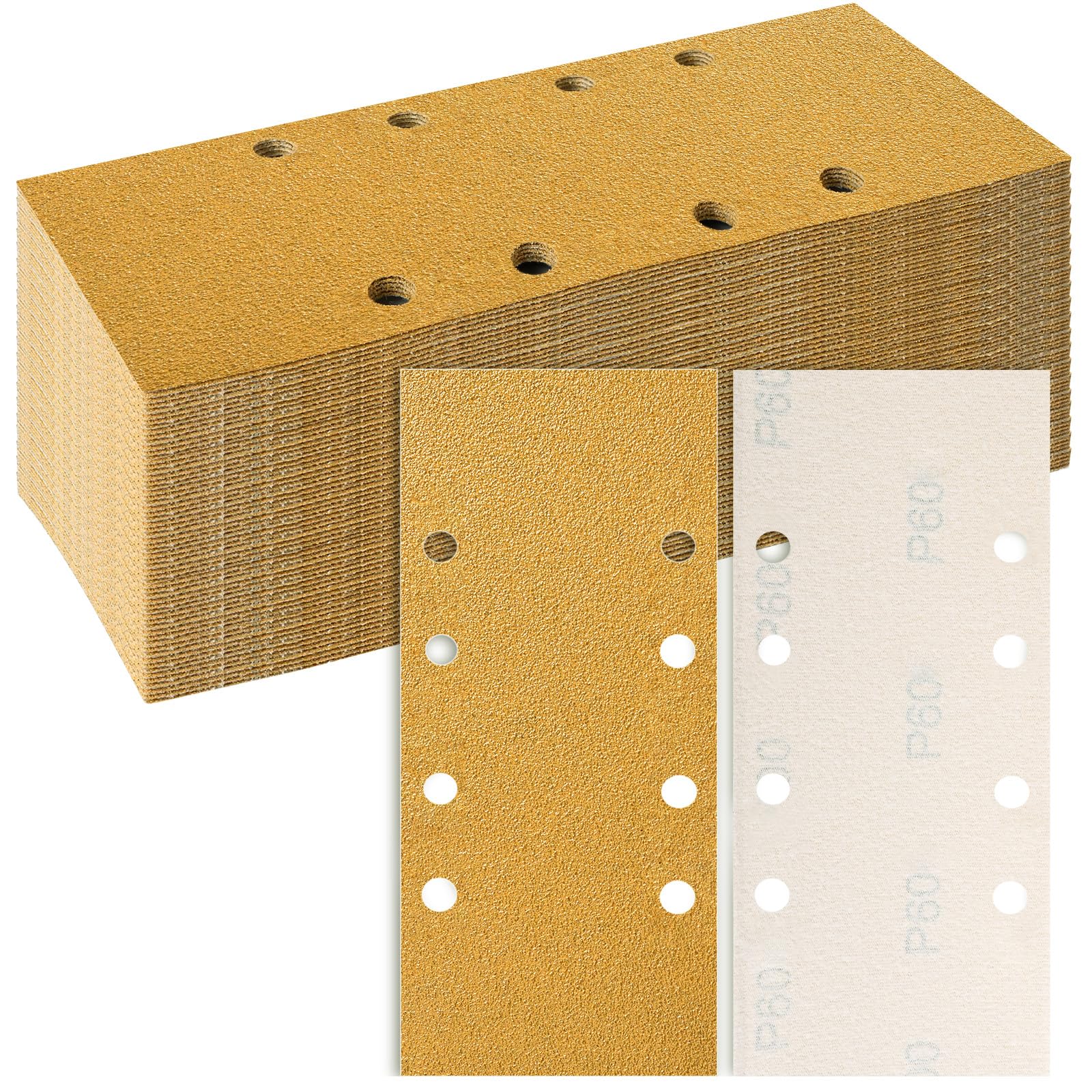 93x230mm Sandpaper 8 Hole, 40 Pieces Sanding Sheets Enhanced Grinding Performance, Grits 60 Hook and Loop Sanding Pads Rectangular Sander Paper Set for Bosch Electric Sander Polishing, Rust Removal