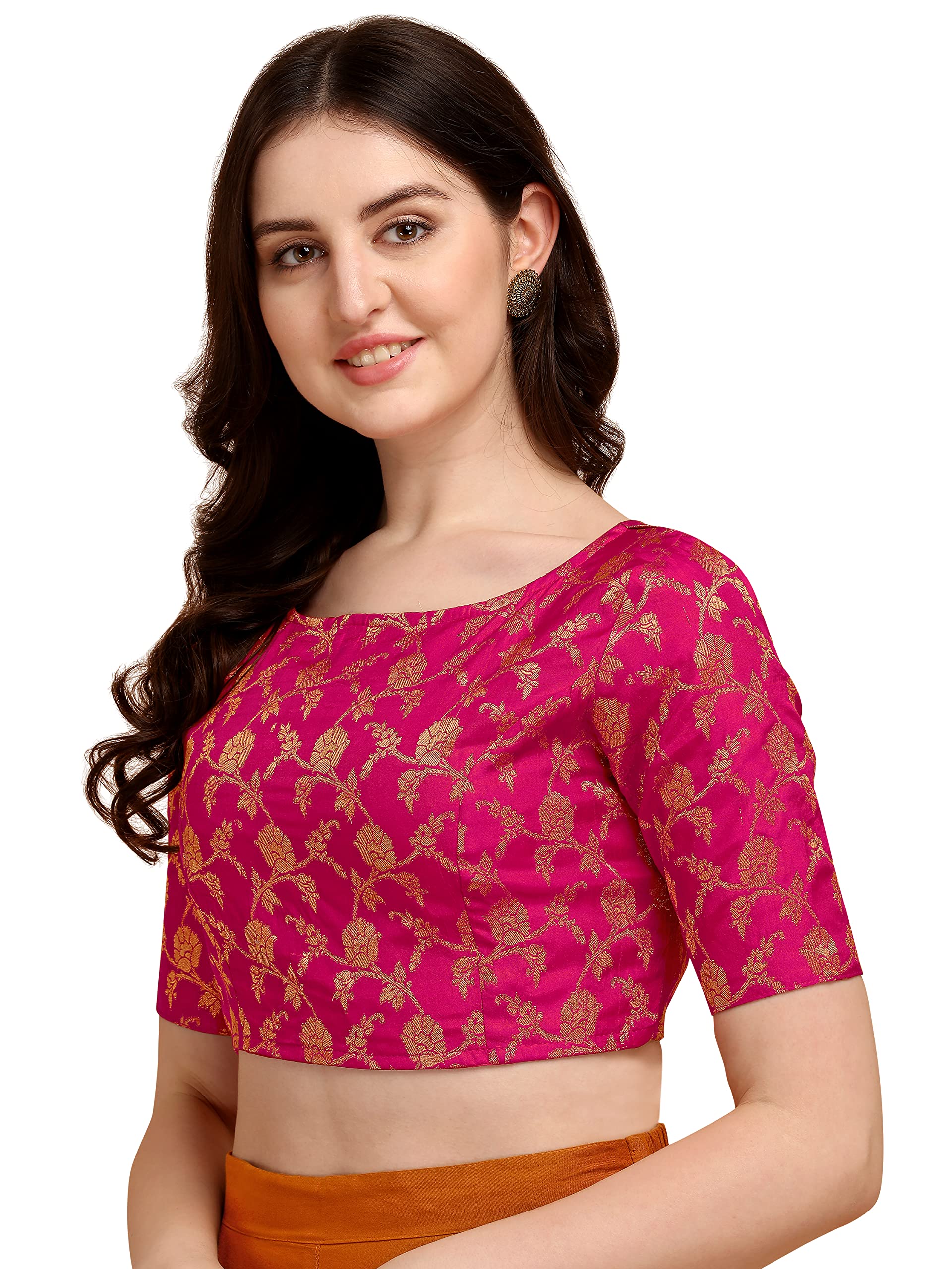 Oomph Jacquard Pink Readymade Blouse For Women - Rbbl124L