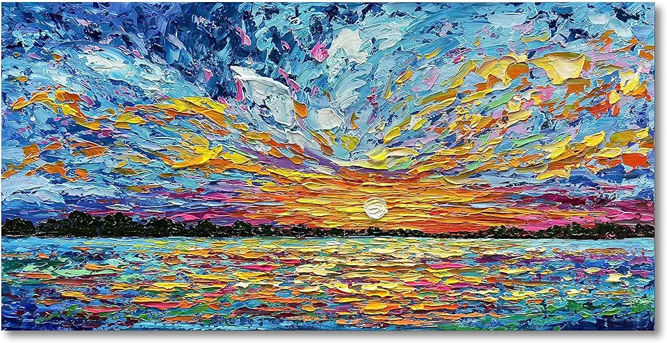 Limiyer Art Hand-painted Sea Sunrise landscape Modern Abstract...