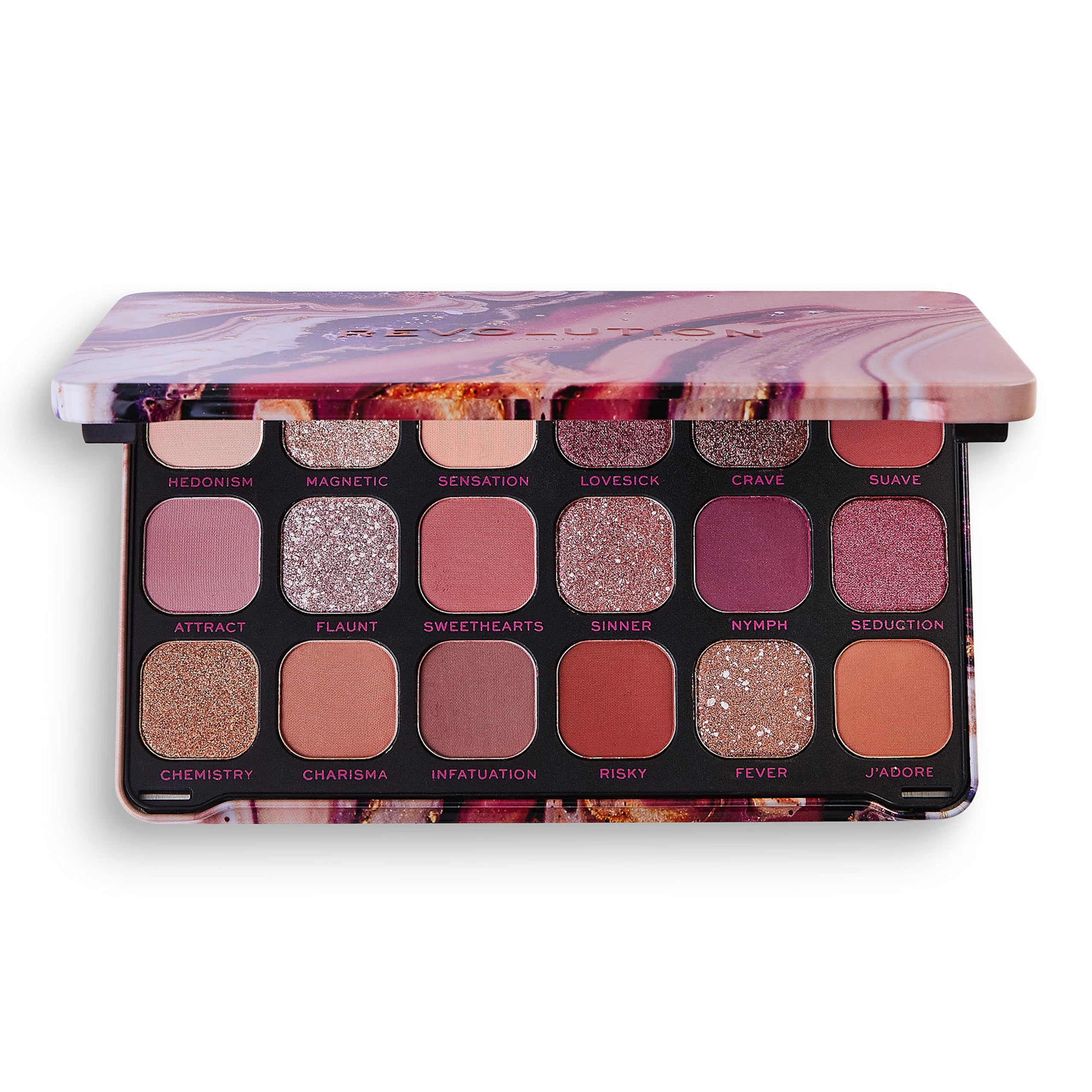 - Makeup Revolution Eyeshadow Palette for Women | Forever Flawless Allure Pallete – 18 Shades | Matte & Shimmer Finish | Glitter Eyeshadow | Long Lasting & Blendable Shimmer Eyeshadow Palette – 19g