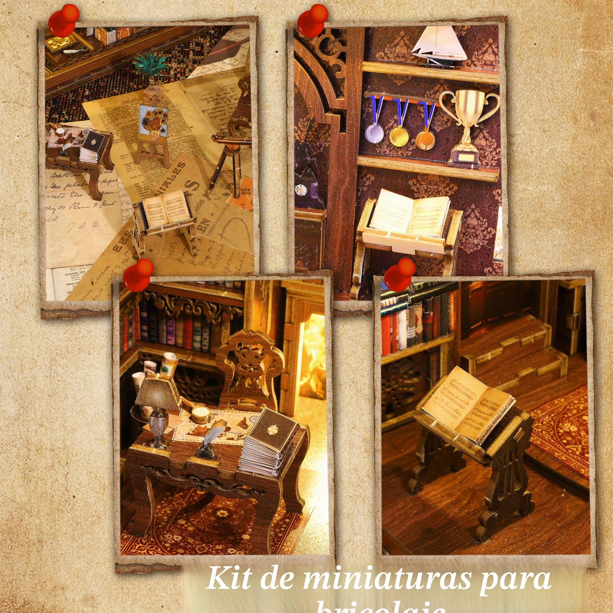 DIY Book Nook Kit, MOJINO Casa de muñecas en Miniatura de Madera con Muebles y Luces LED, Decoración Creativa de estanterías Cumpleaños niños y niñas