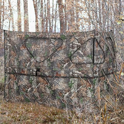 Miniatura 3 de Tangkula Persiana de caza de 2 paneles, persiana transparente con 3 puertos de disparo y 2 bolsillos de almacenamiento, persiana portátil con bolsa