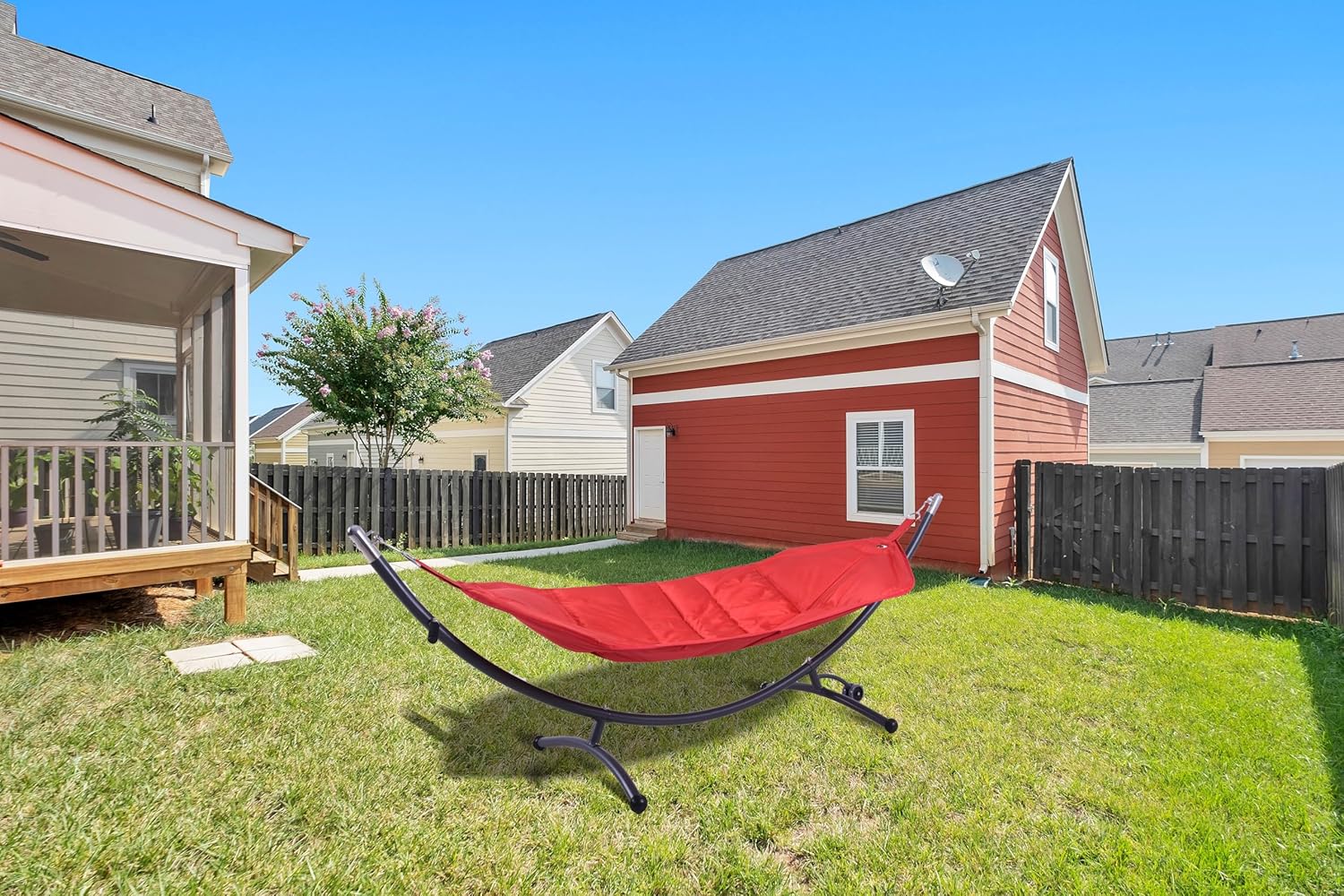 Steel Arc Hammock Stand with Quilted Hammock and Wheels, 130x42x46 inches, Red