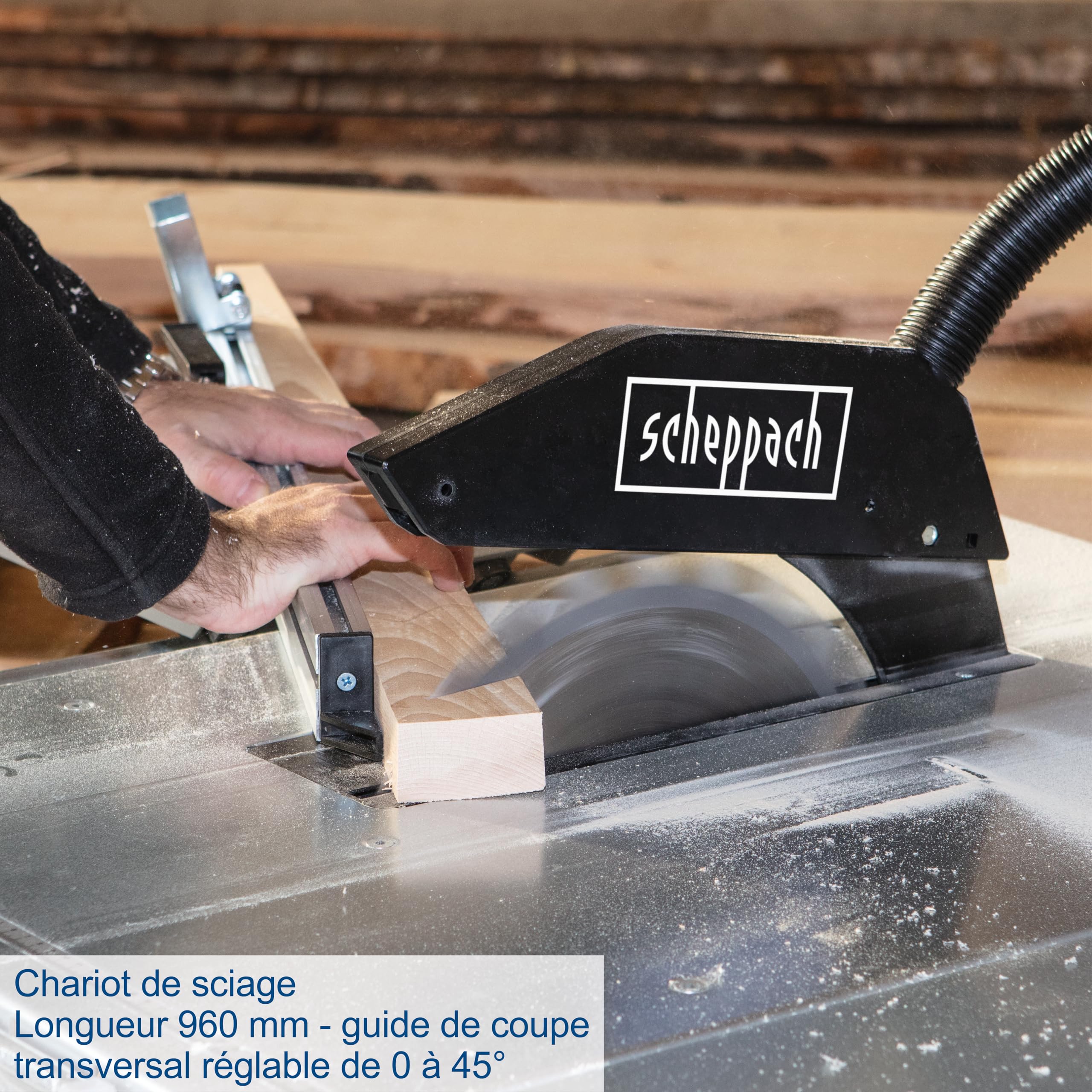 Scheppach Scie circulaire sur table TS310 | 400V | 2200W | Lame Ø315mm | Hauteur de coupe 83mm | Avec élargissement de table, 2ème lame, rail de guidage & chariot coulissant | inclinable jusqu'à 45°