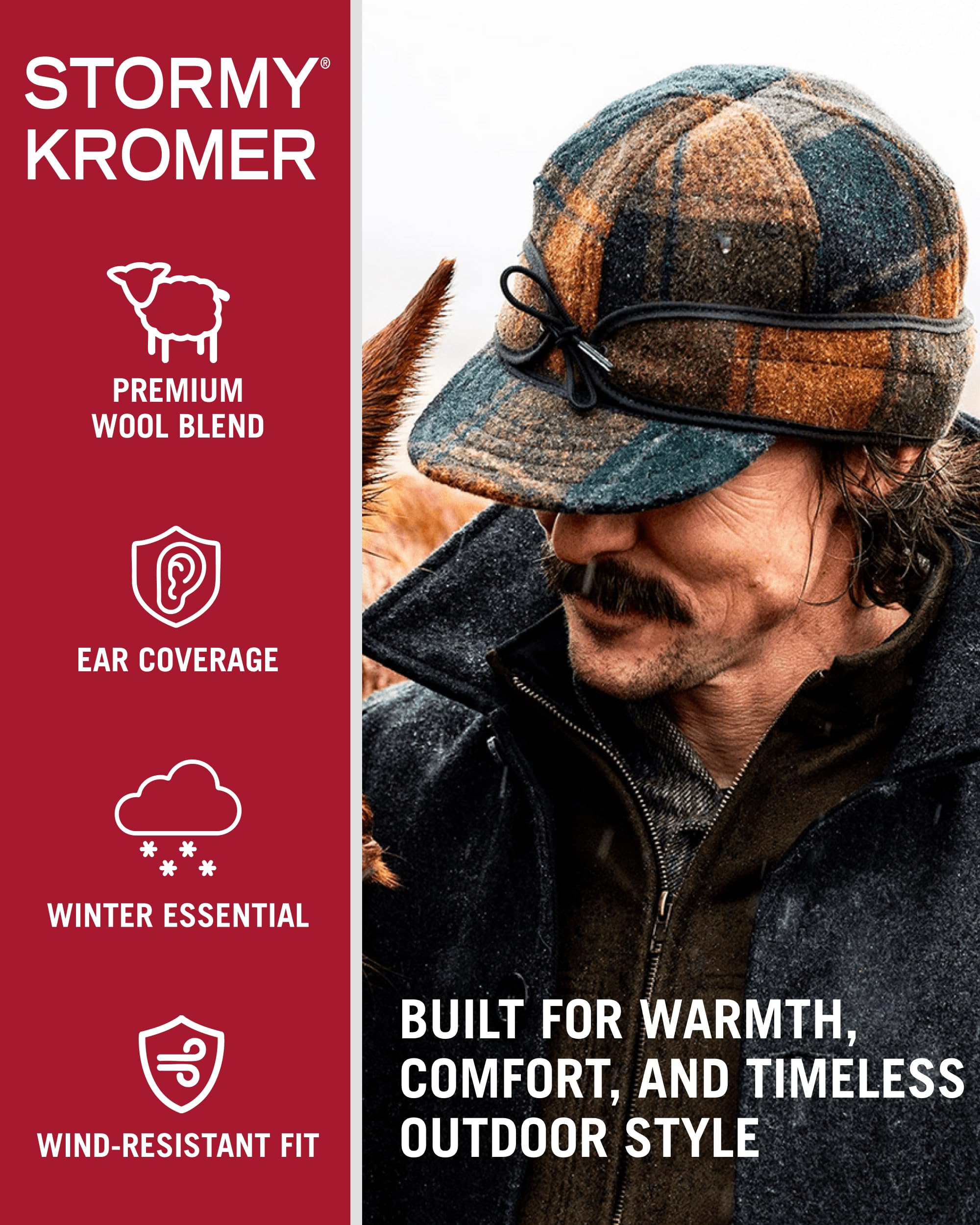Stormy Kromer The Original Cap | Wool Blend Hat Warm Winter Outdoor Cap with Flannel Lining Earflaps for Men and Women product thumbnail 3