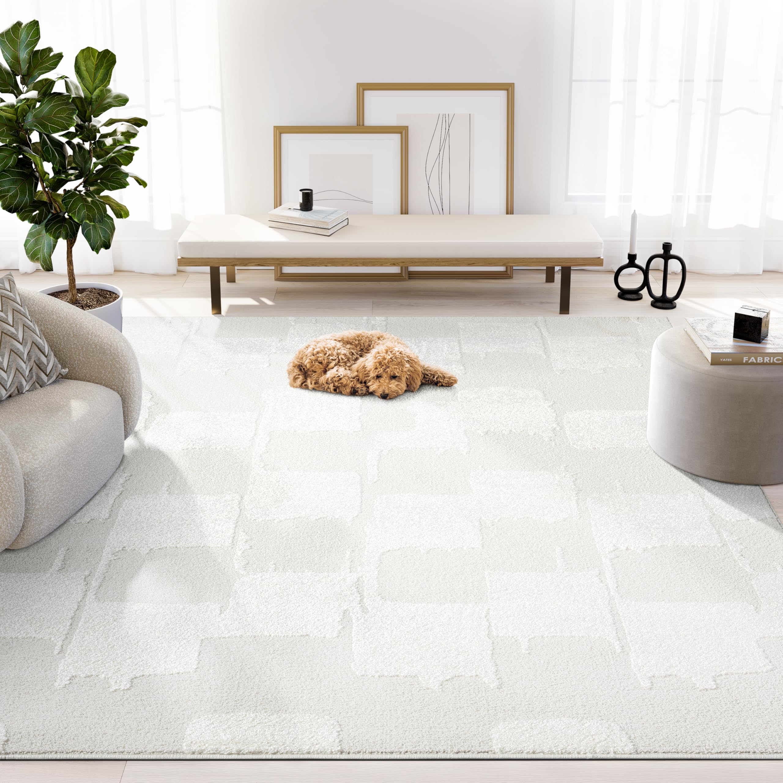 Abani Nomad Cream Area Rug 2' x 3' for Living Room, Bedroom - Tone-on-Tone Abstract Design - Durable & Easy to Clean