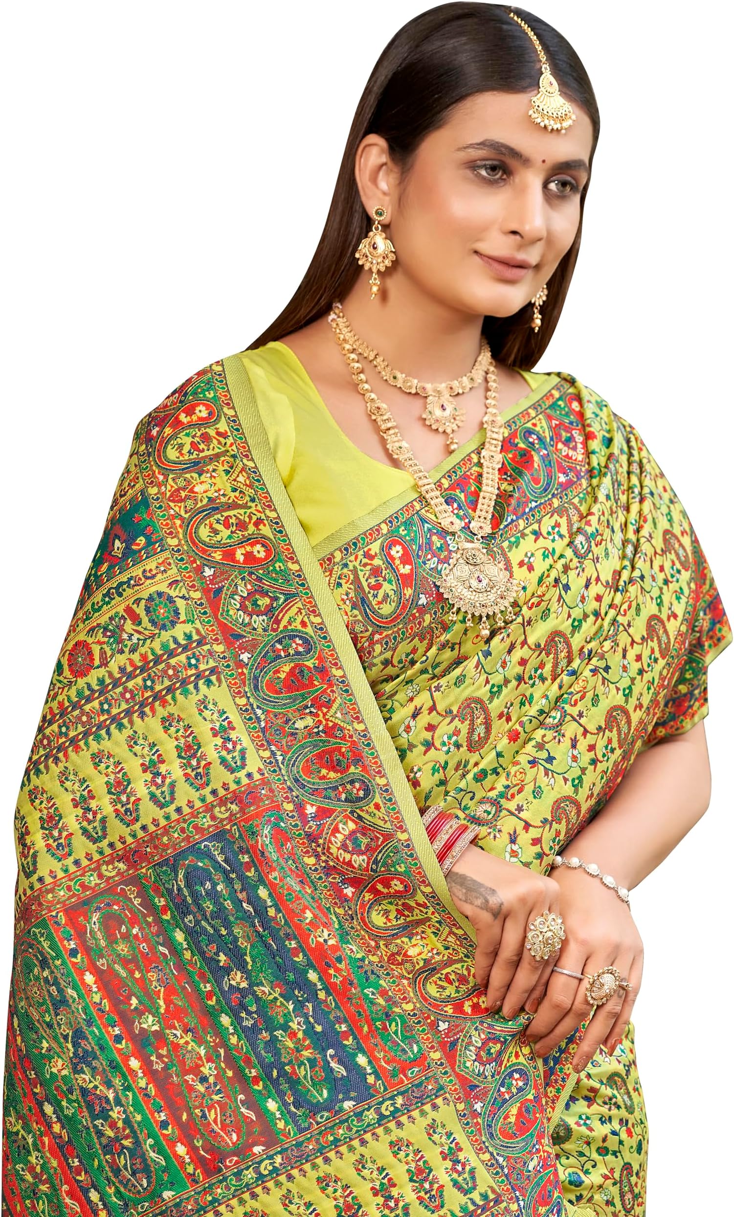 Glory SareesWomen's Kashmiri Pashmina Silk Woven Saree With Blouse Piece (Heritage_Silk110_Parent)